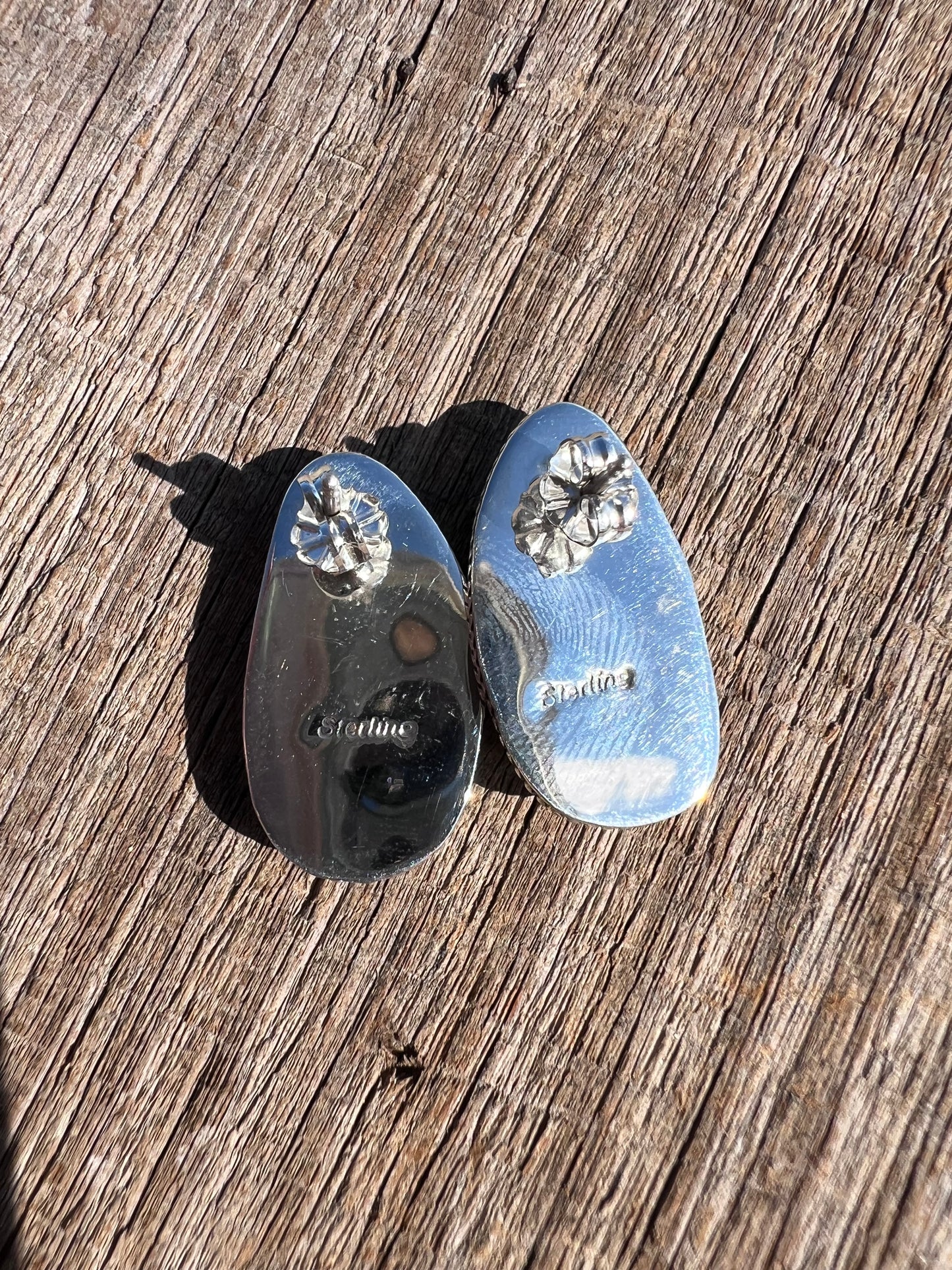 Native American Handmade Sterling & New Lander Variscite Post Earrings 1βx 1/2β