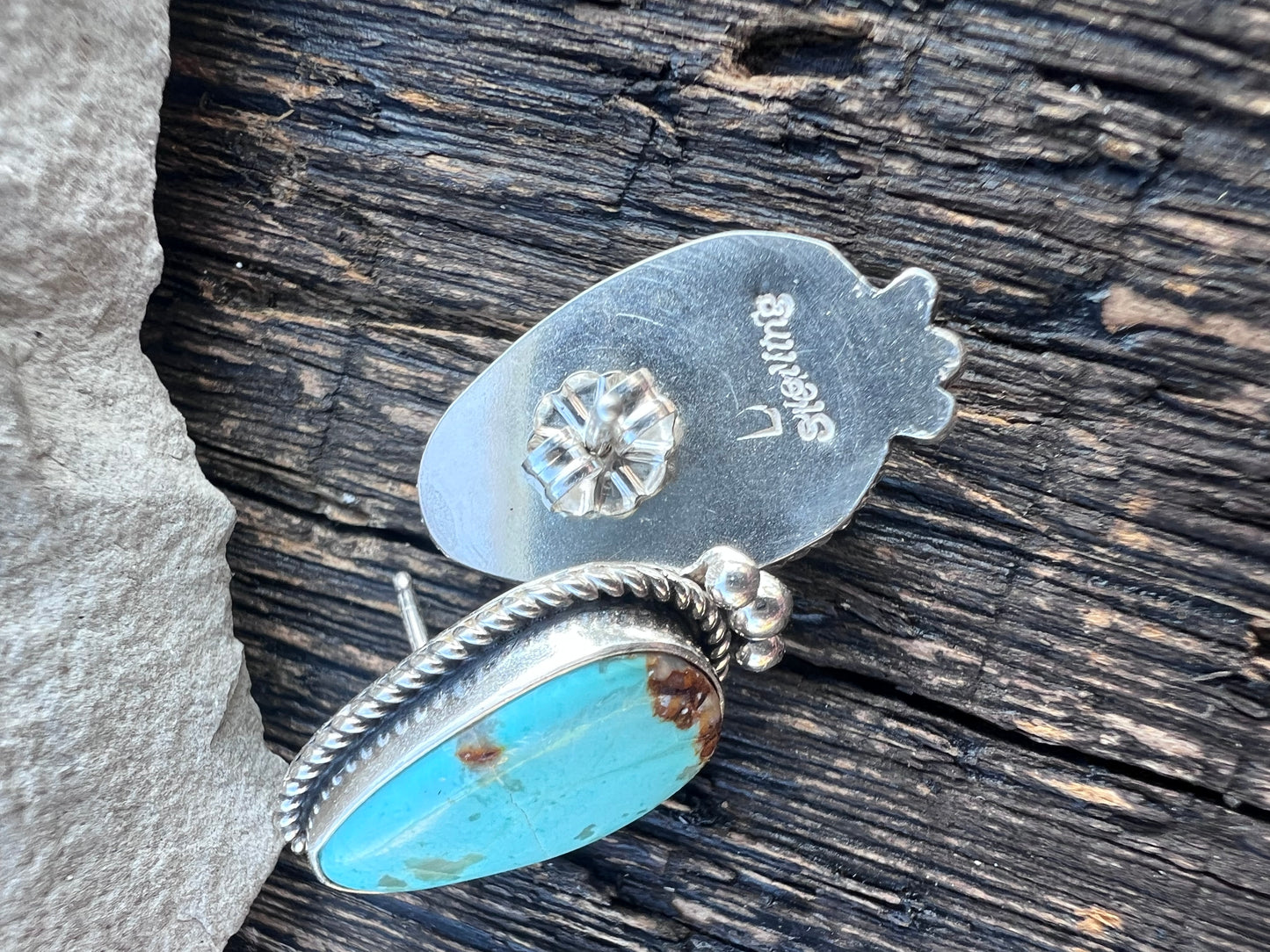 Native American Handmade Turquoise & Sterling Post Earrings 1β