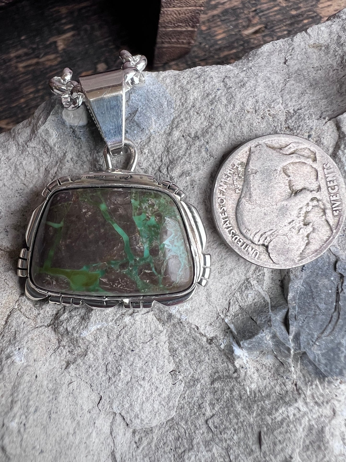 Native American Handmade by Jimmy Garcia: Carico Lake Ribbon Turquoise Pendant