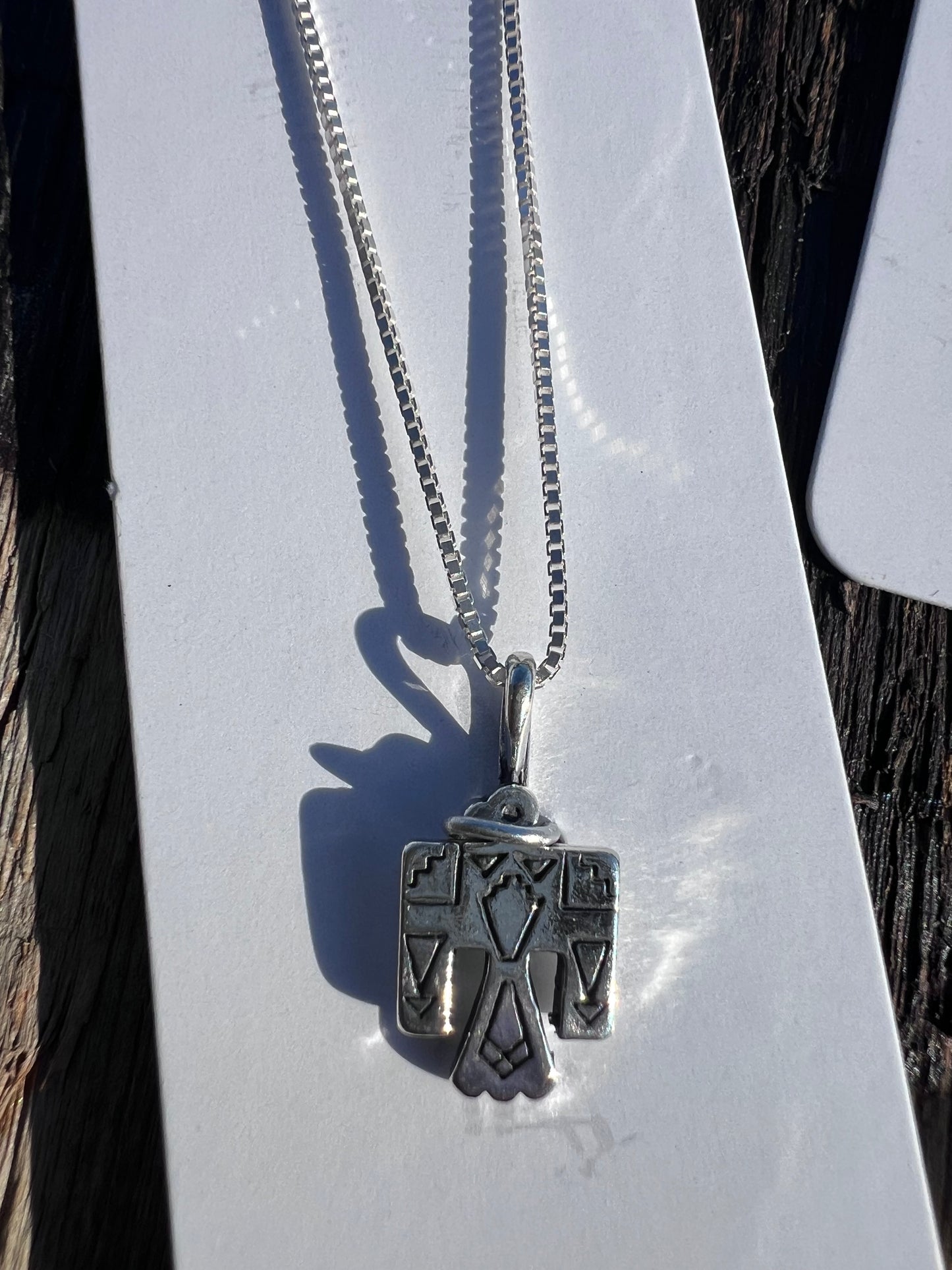 Sterling Silver Box Chain Thunderbird Necklace 15β & Dangle Earrings 1 3/8β Set