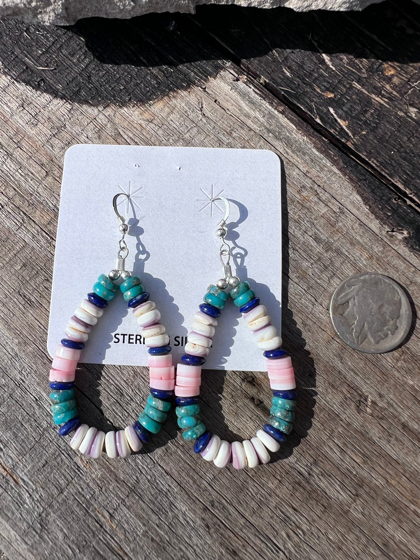 Lapis, Pink Conch, Turquoise, Wampum w/ Sterling Bracelet & Earrings Set