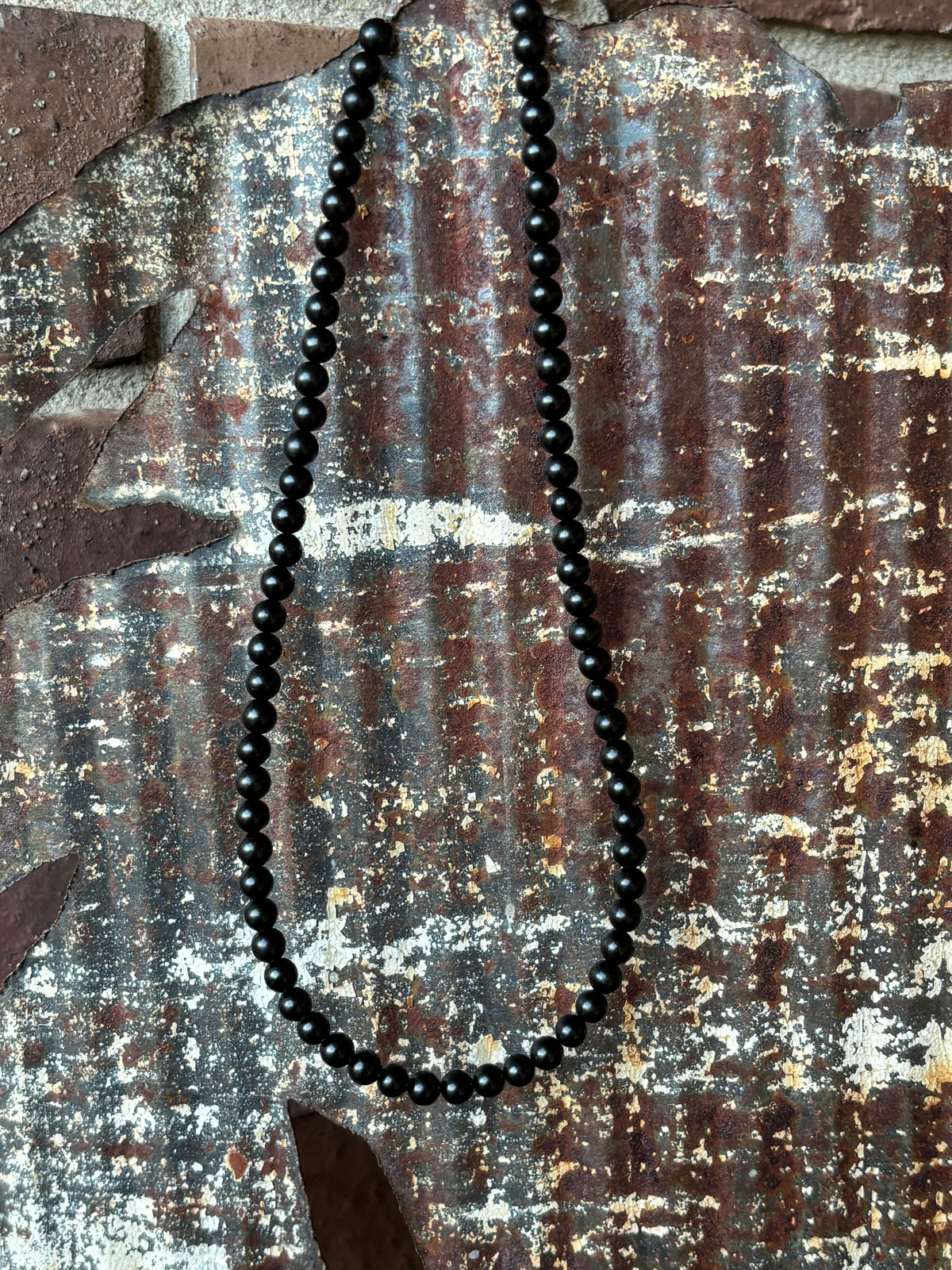 Black Jet Round Bead (6mm) Necklace 17β