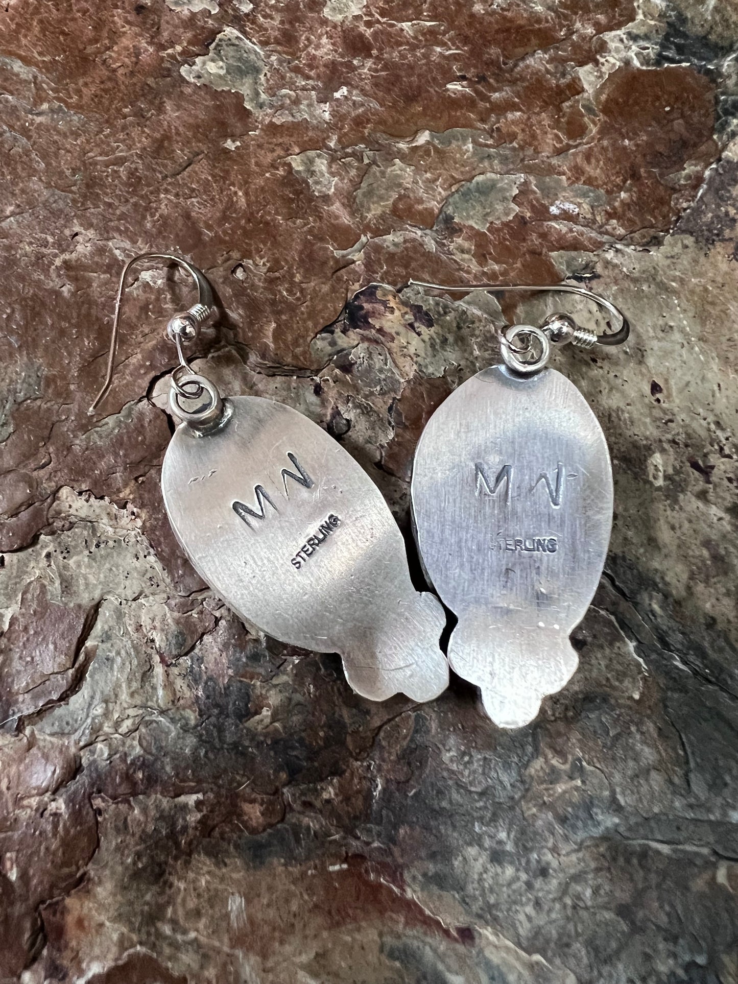 Native American Handmade by Miranda Willie. White Buffalo & Sterling Dangle Earrings 1.9β long