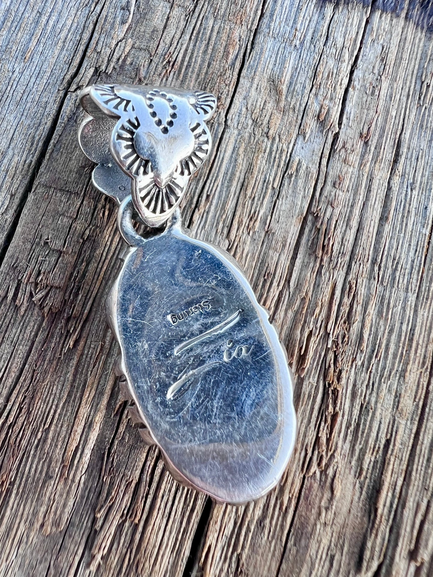 Native American Handmade Sterling & Pink Conch Pendant w/Stamped Bale 1.5”