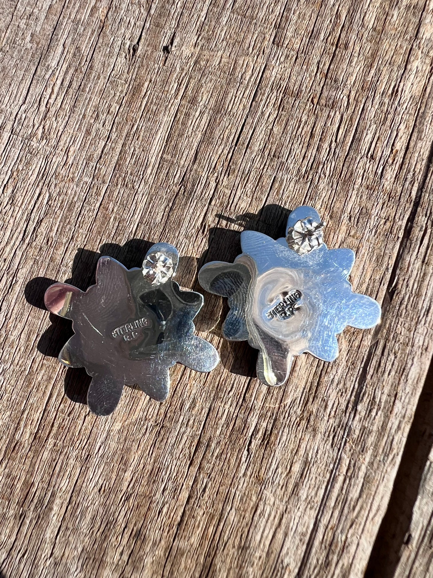 Native Handmade Sterling, Campitos Turquoise & Purple Spiney Purple Post Earrings 1.5β