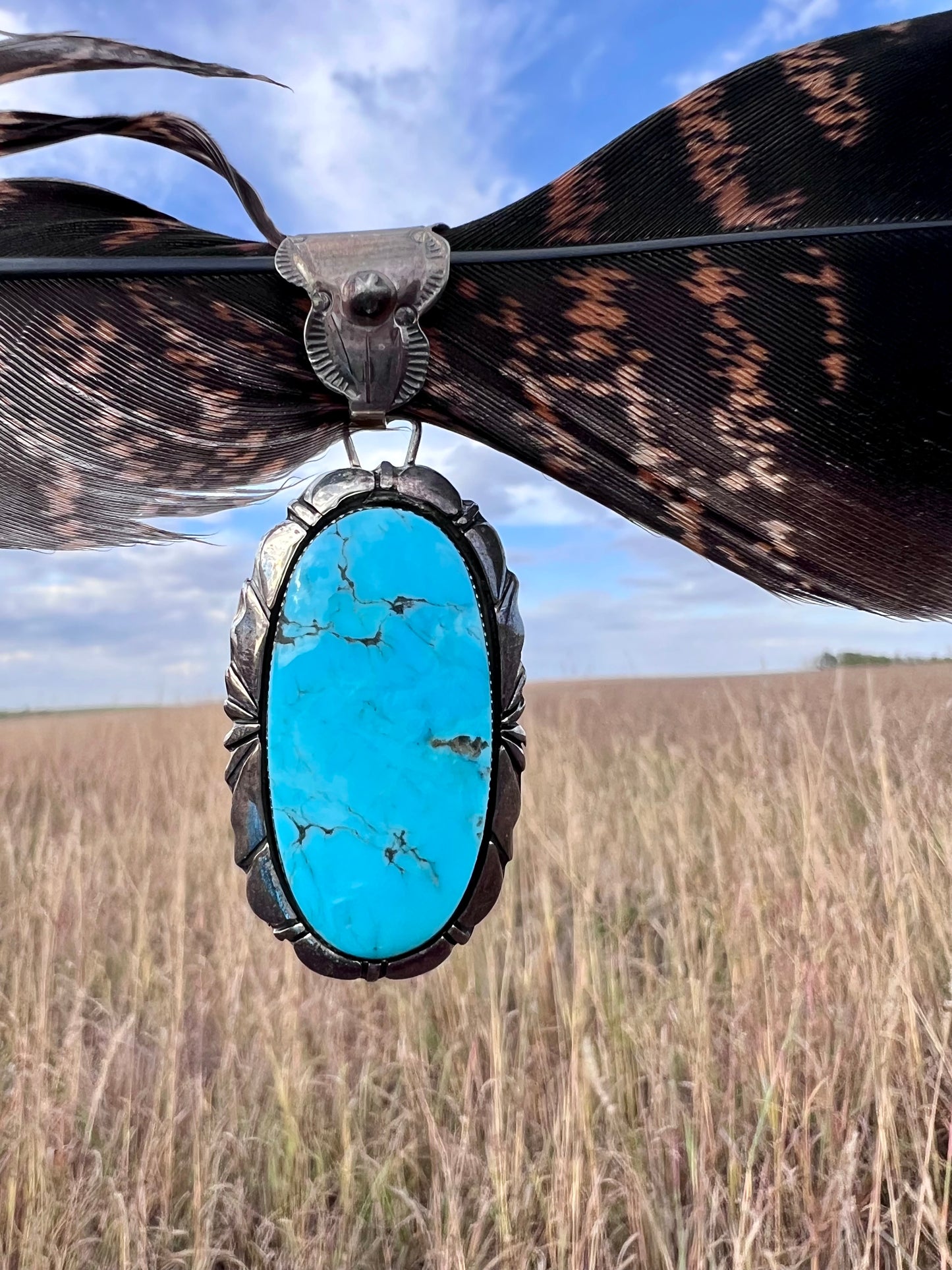 Handmade by Running Bear. Sterling & Kingman Turquoise Pendant