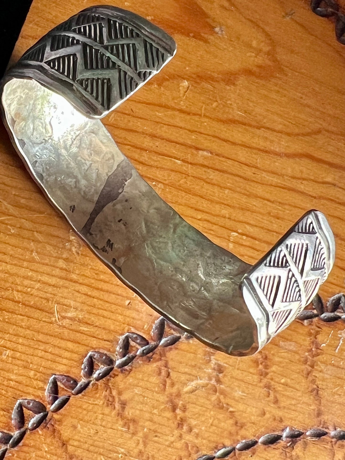Vintage Native American Handmade Sterling Stamped Design Cuff Sz 7 1/4”