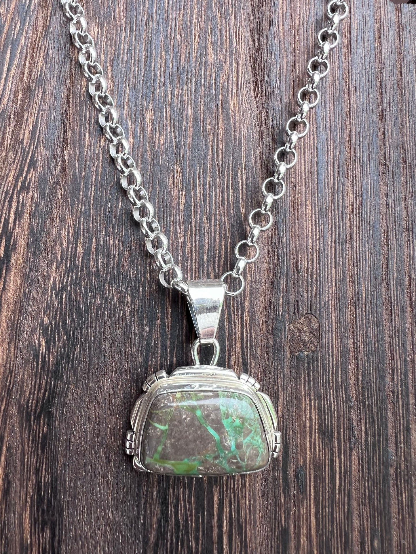Native American Handmade by Jimmy Garcia: Carico Lake Ribbon Turquoise Pendant