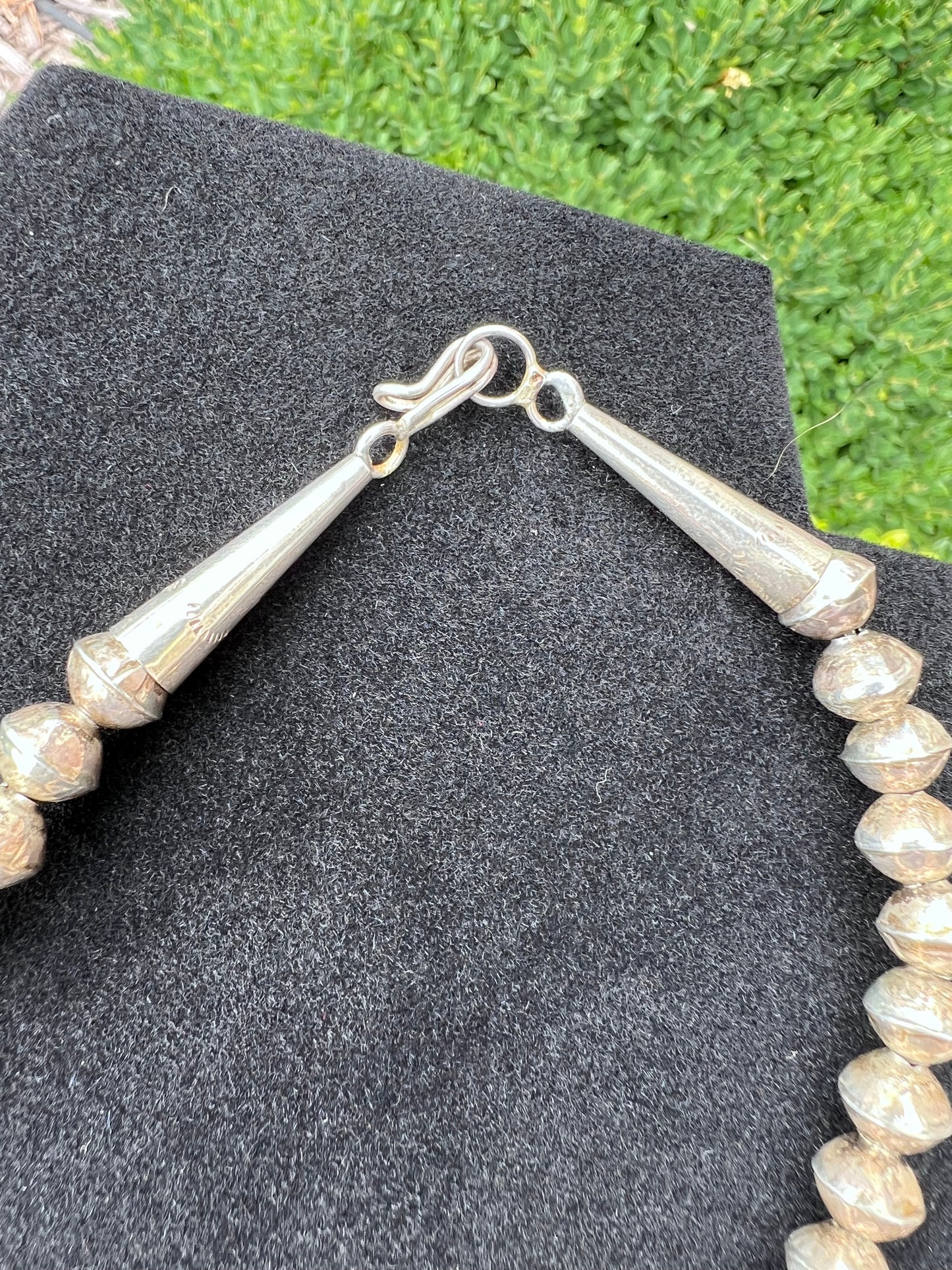 Vintage Navajo Handmade by Leon Curley Sterling Silver & Turquoise Square Bead Squash Blossom Necklace & Post Earrings Set