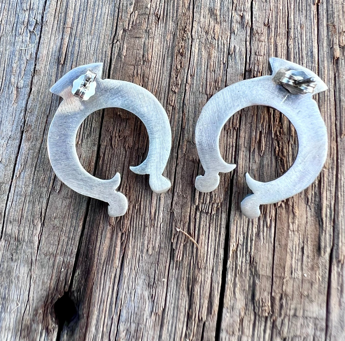 Native American Handmade by Adrienne Gordon. Sterling & Turquoise Naja Post Earrings 1”