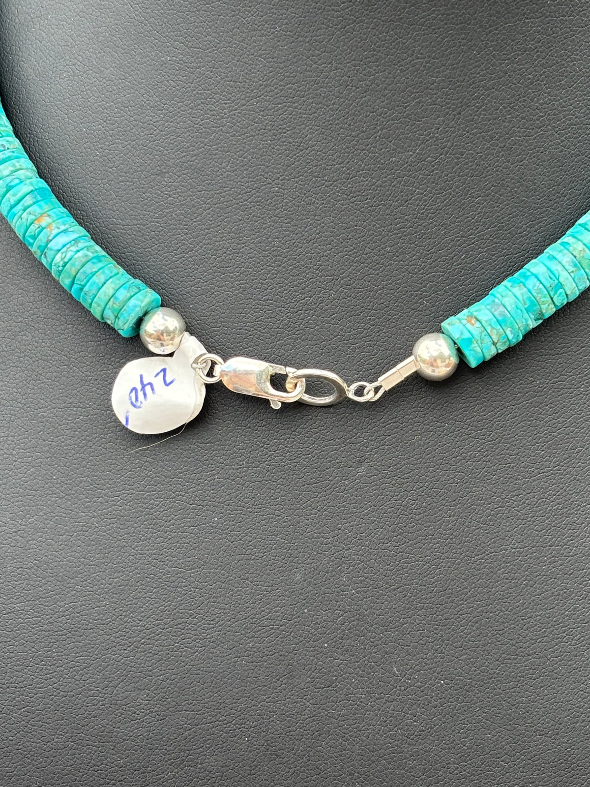 Southwest Hubei Turquoise Heishi & Sterling Silver High-shine Bead Necklace 17”