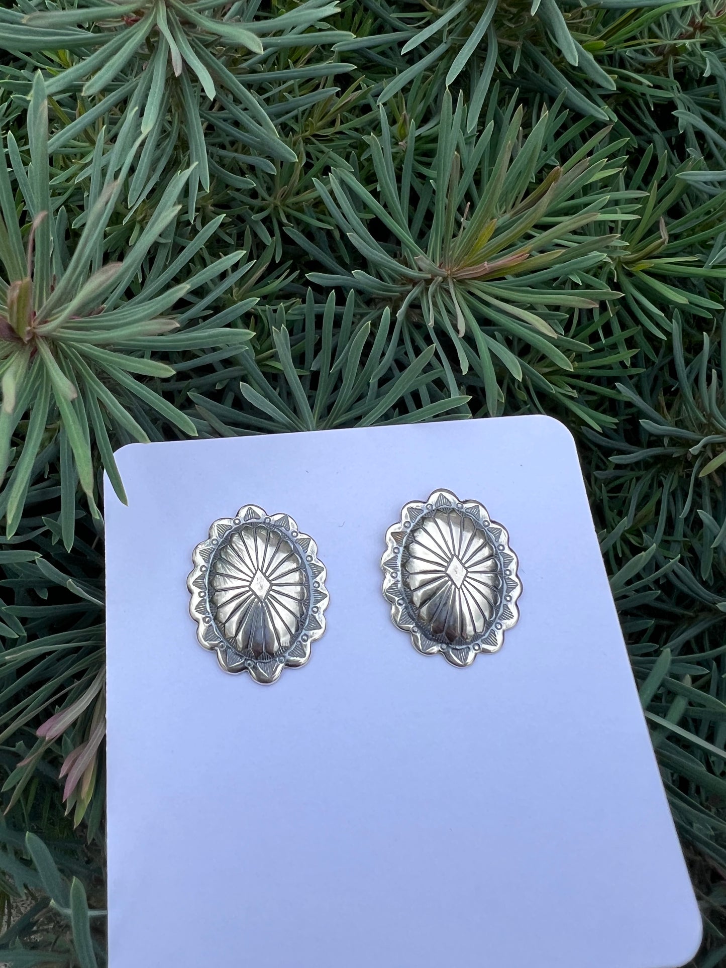 Southwest Sterling Concho Post Earrings .9β x .7β