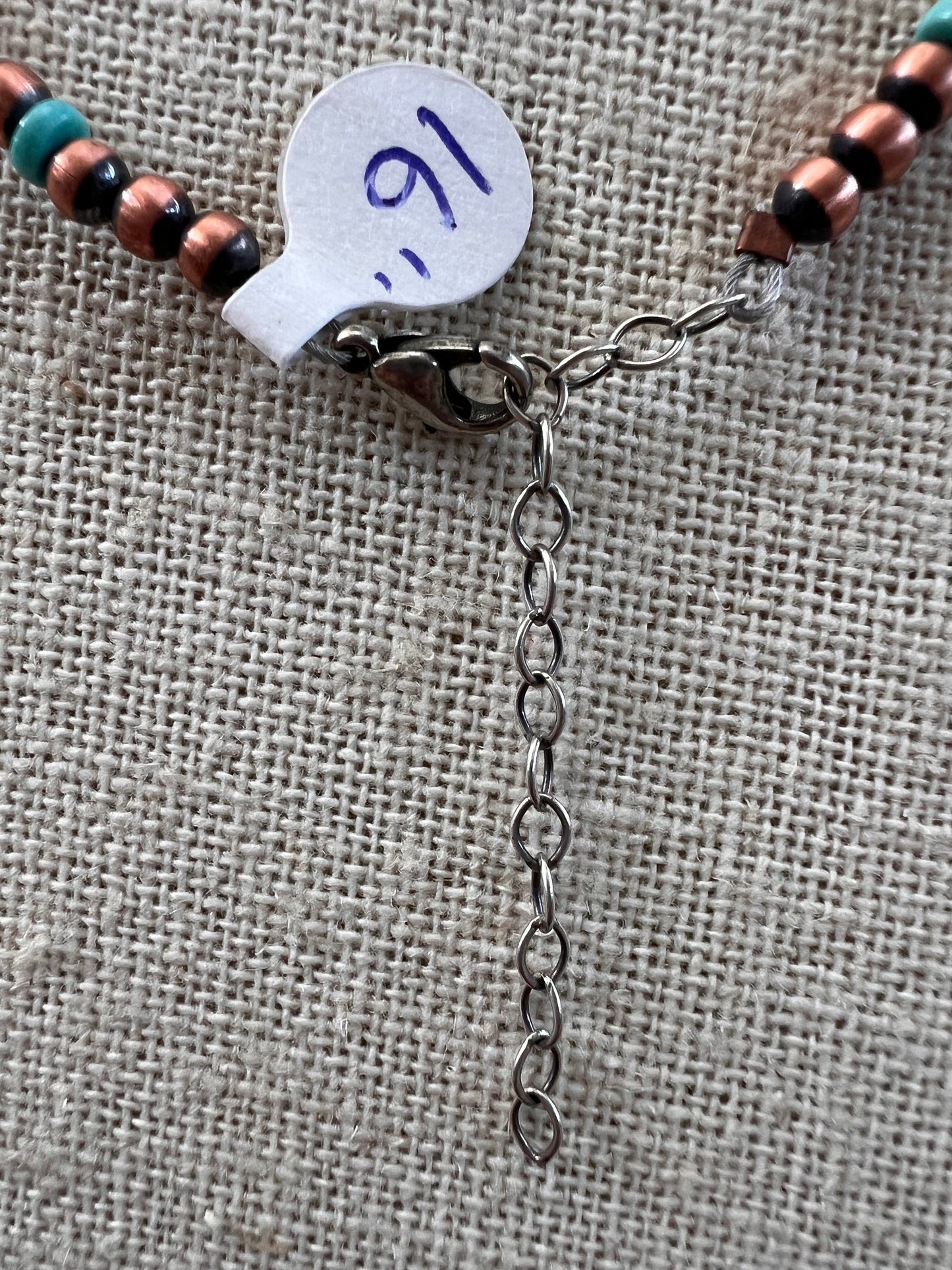 Genuine Oxidized Copper & Campitos Turquoise 4mm Bead Necklace 16”-18” & Earrings 2 1/4”