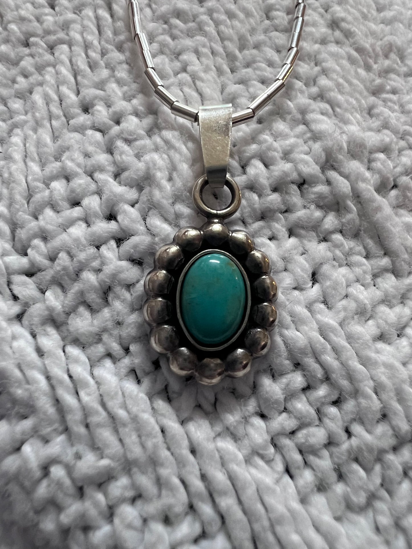 Southwest Sterling Liquid Silver Necklace & Tyrone Turquoise Pendant