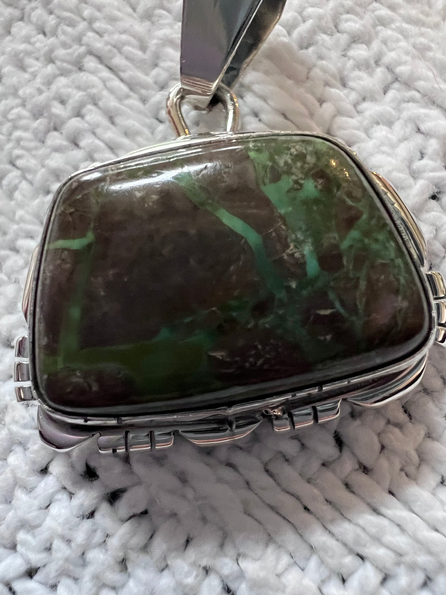 Native American Handmade by Jimmy Garcia: Carico Lake Ribbon Turquoise Pendant