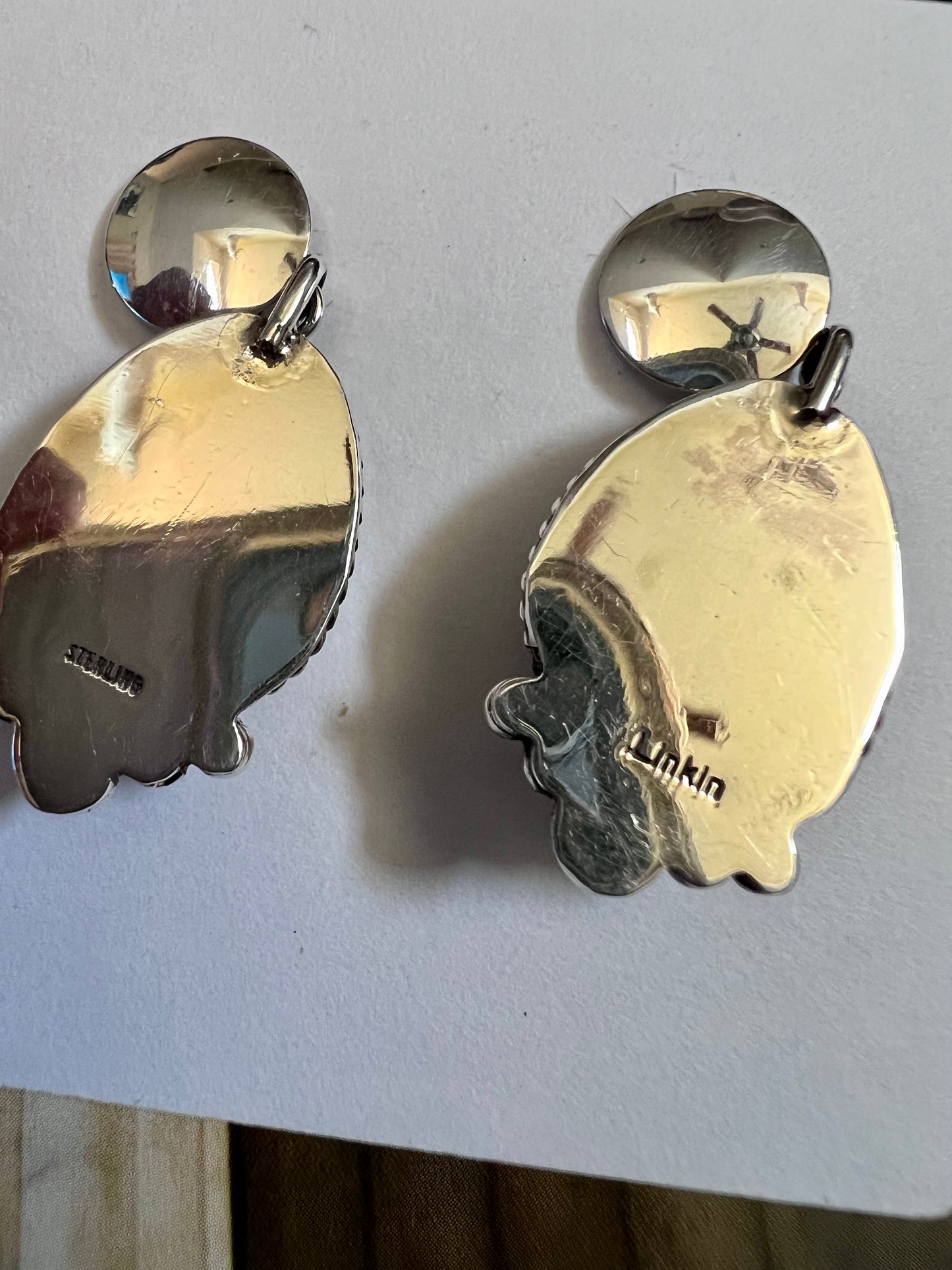 Navajo Handmade Sterling & New Lander Variscite Post Dangle Earrings 1.75β
