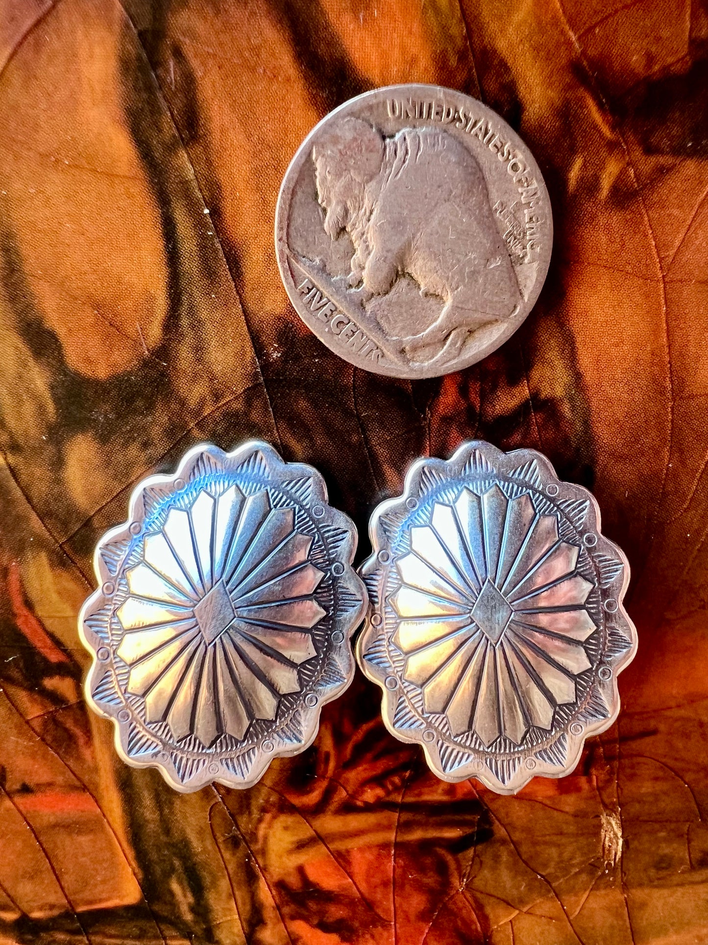 Southwest Sterling Oval Scalloped Concho Post Earrings