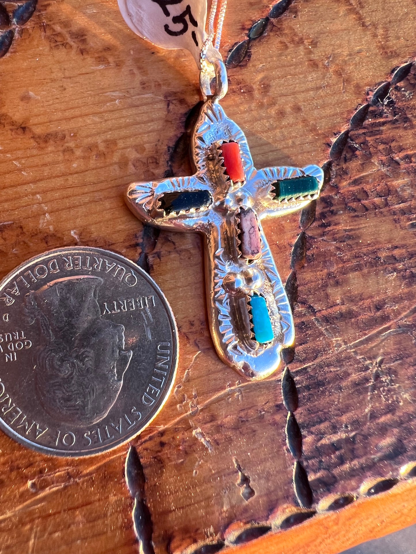 Navajo Handmade Sterling Multi-stone Cross Pendant