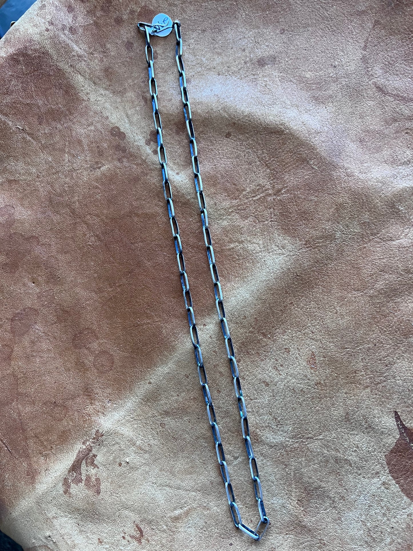 Native American Handmade Sterling Silver Paperclip Chain Necklace 24”