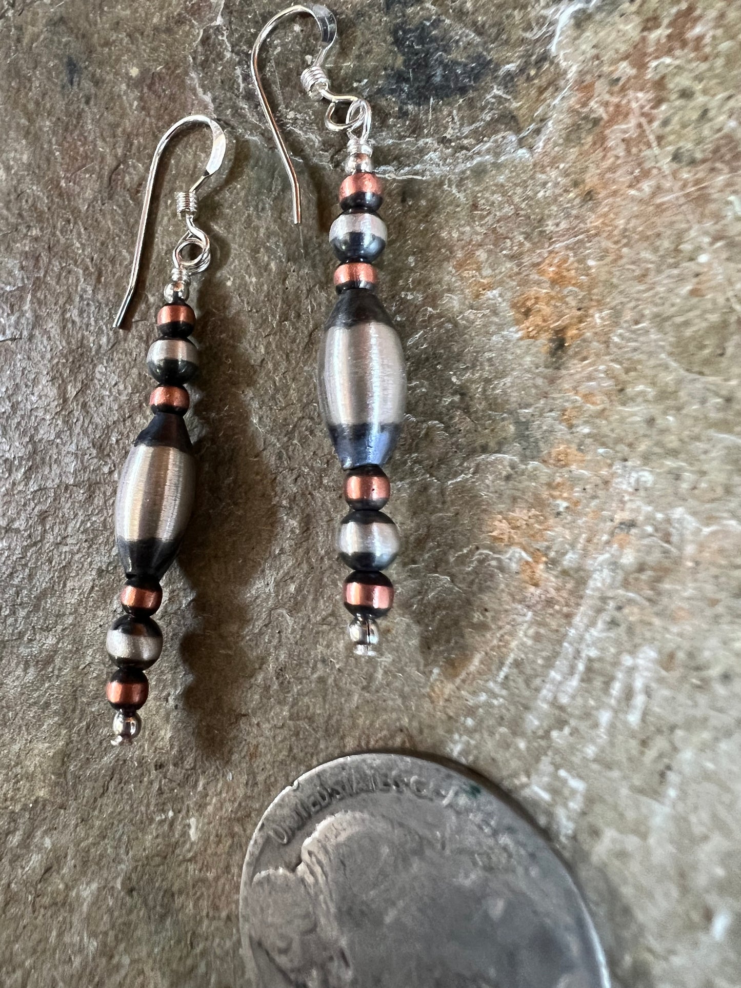 Copper & Sterling Oxidized Bead Dangle Earrings