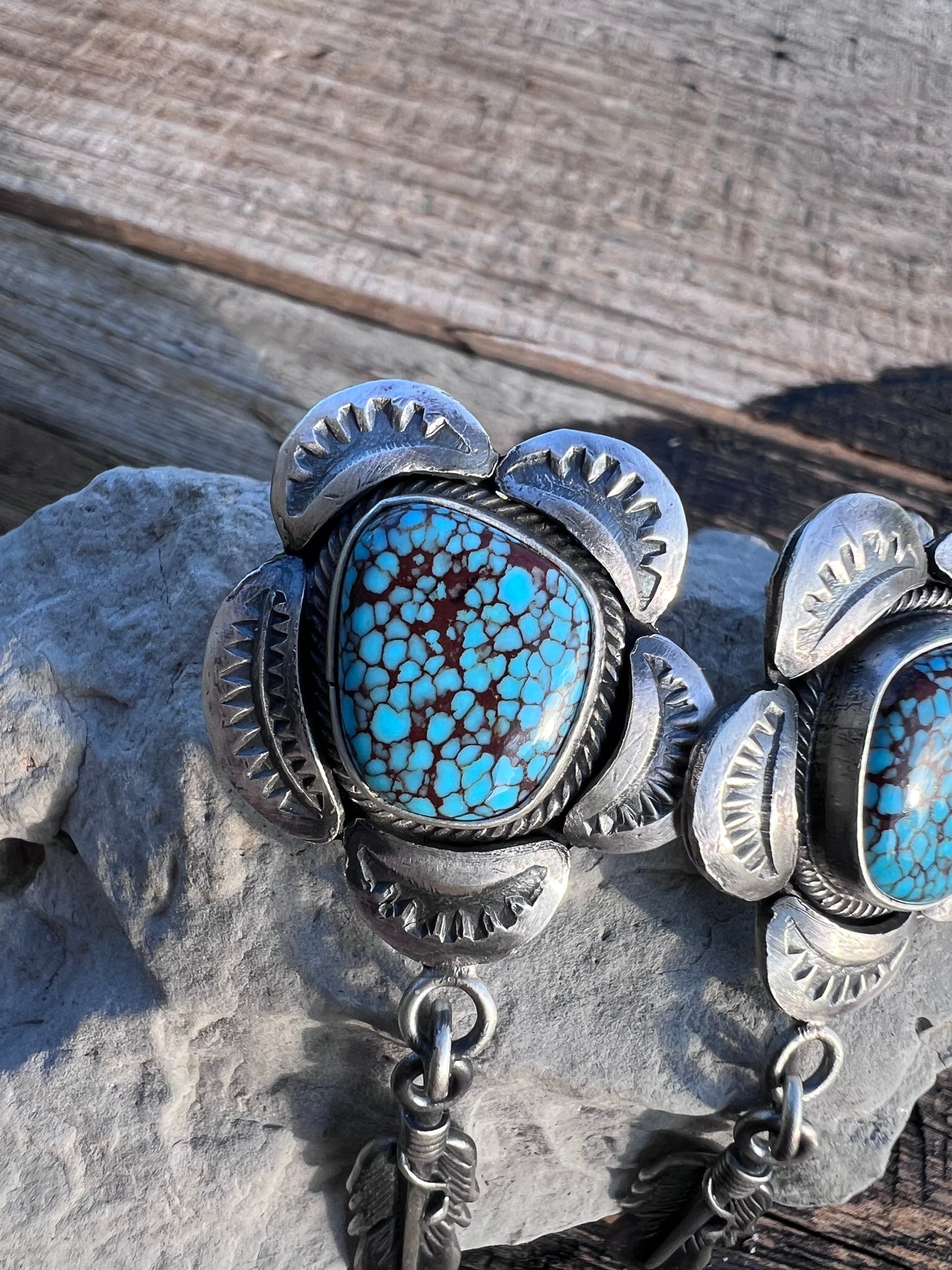 Native American Handmade Sterling & Egyptian Turquoise Flower & Feather Post Dangle Earrings 2 4/8β