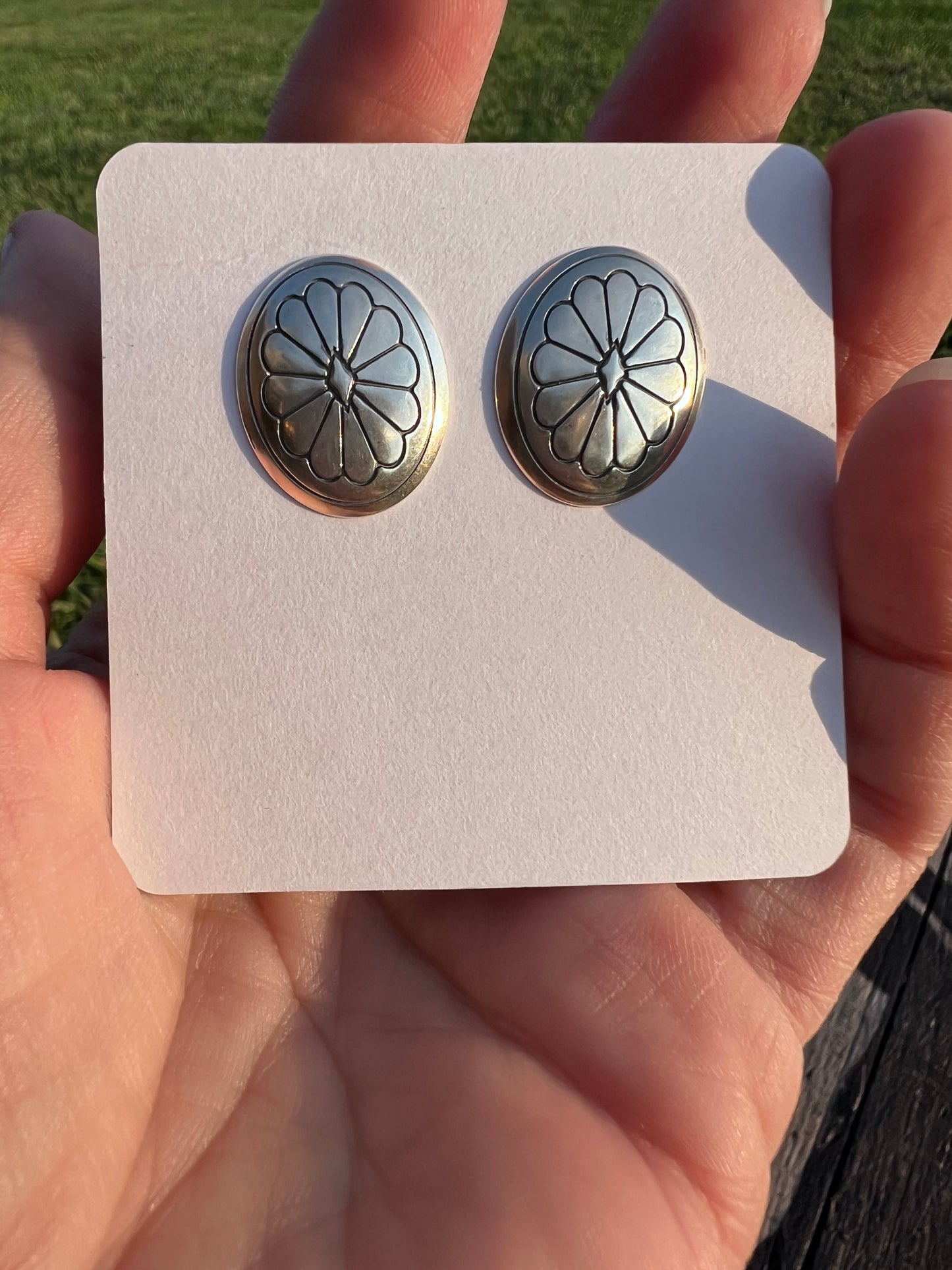Sterling Silver Oval Concho Post Earrings .8β x .6β