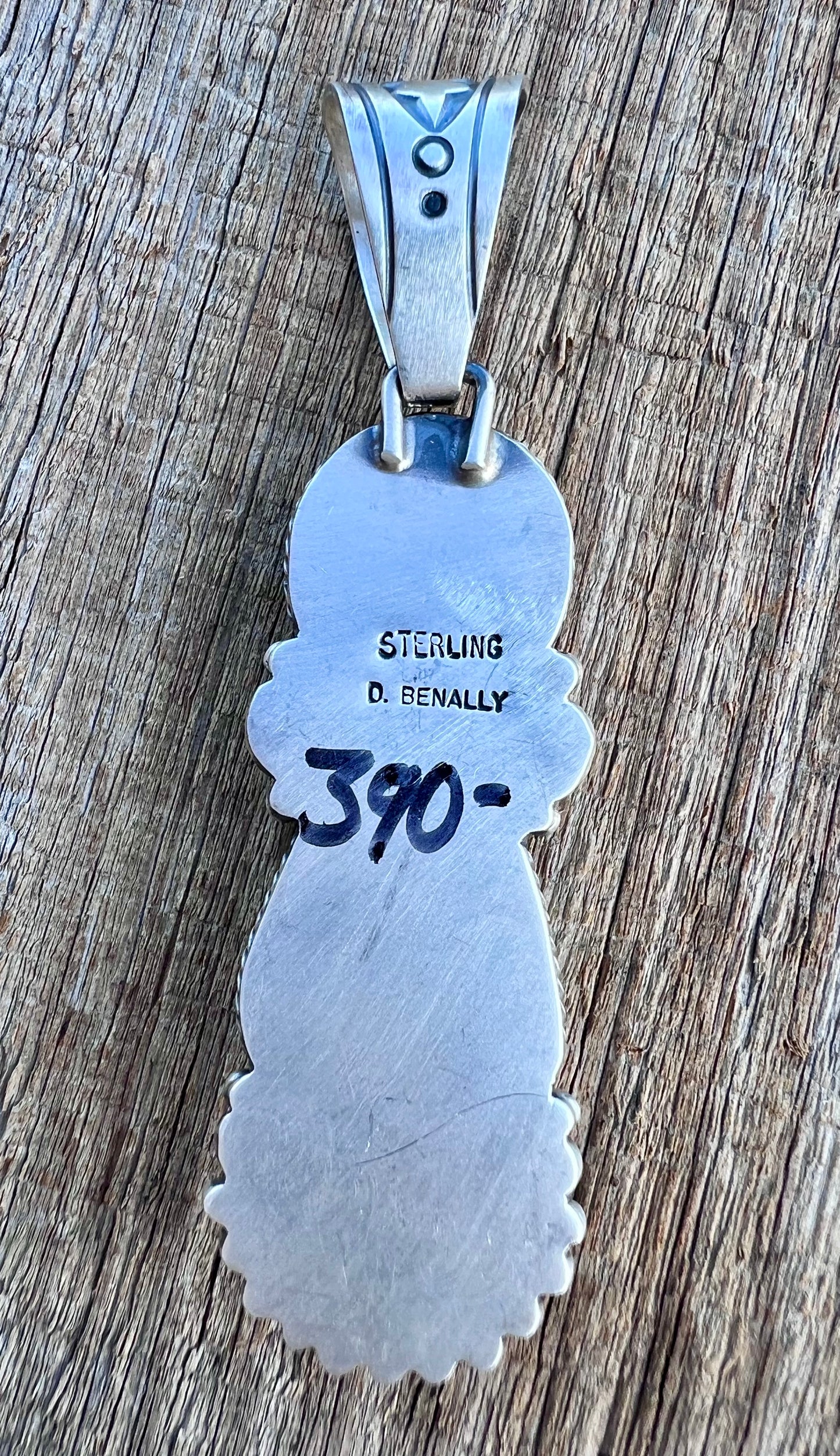 Native American Handmade by D. Benally Sterling & Palomino Variscite 2-Stone Pendant 3”