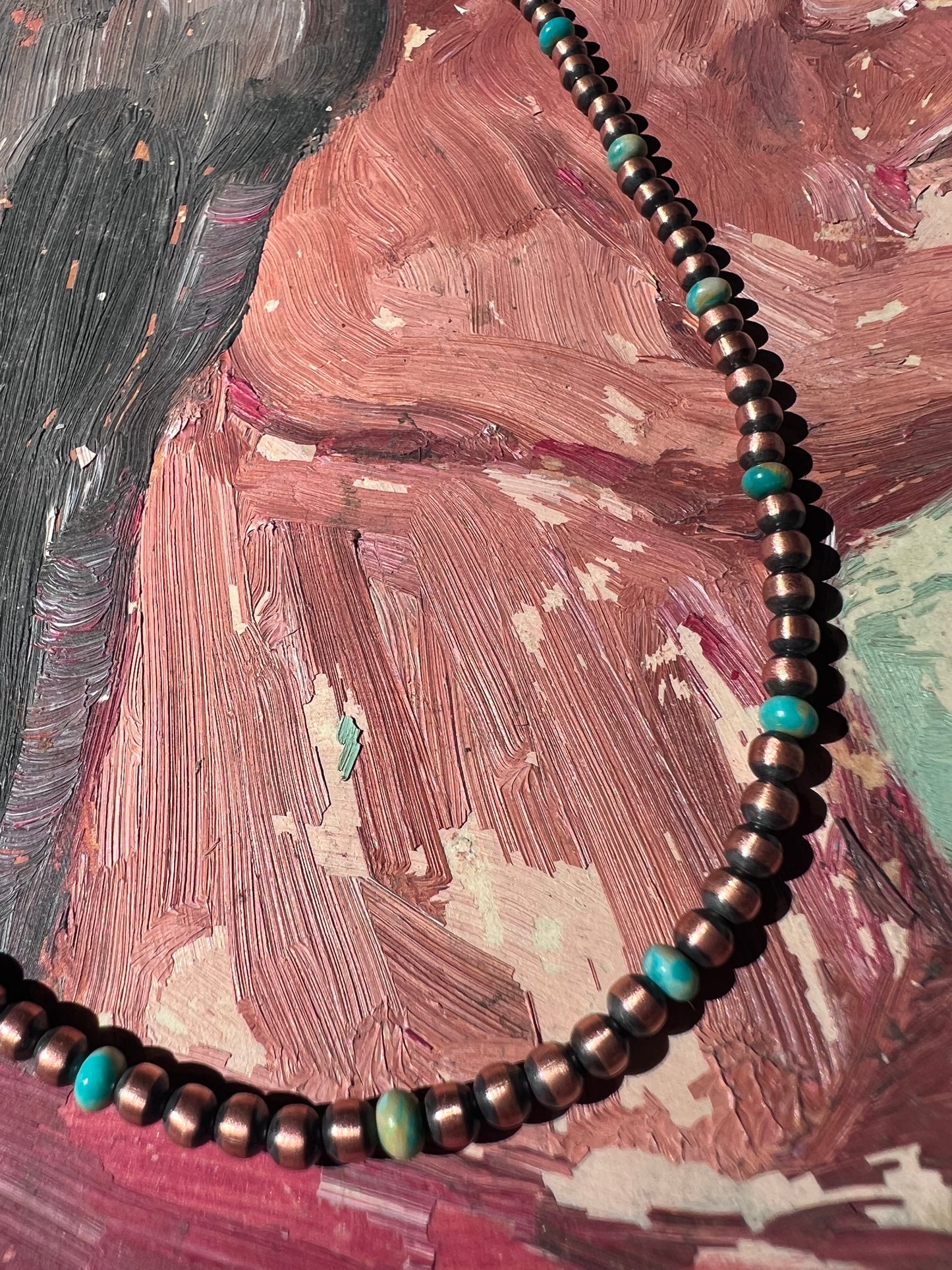 Copper & Tyrone Turquoise 4mm Bead Necklace 14-16”