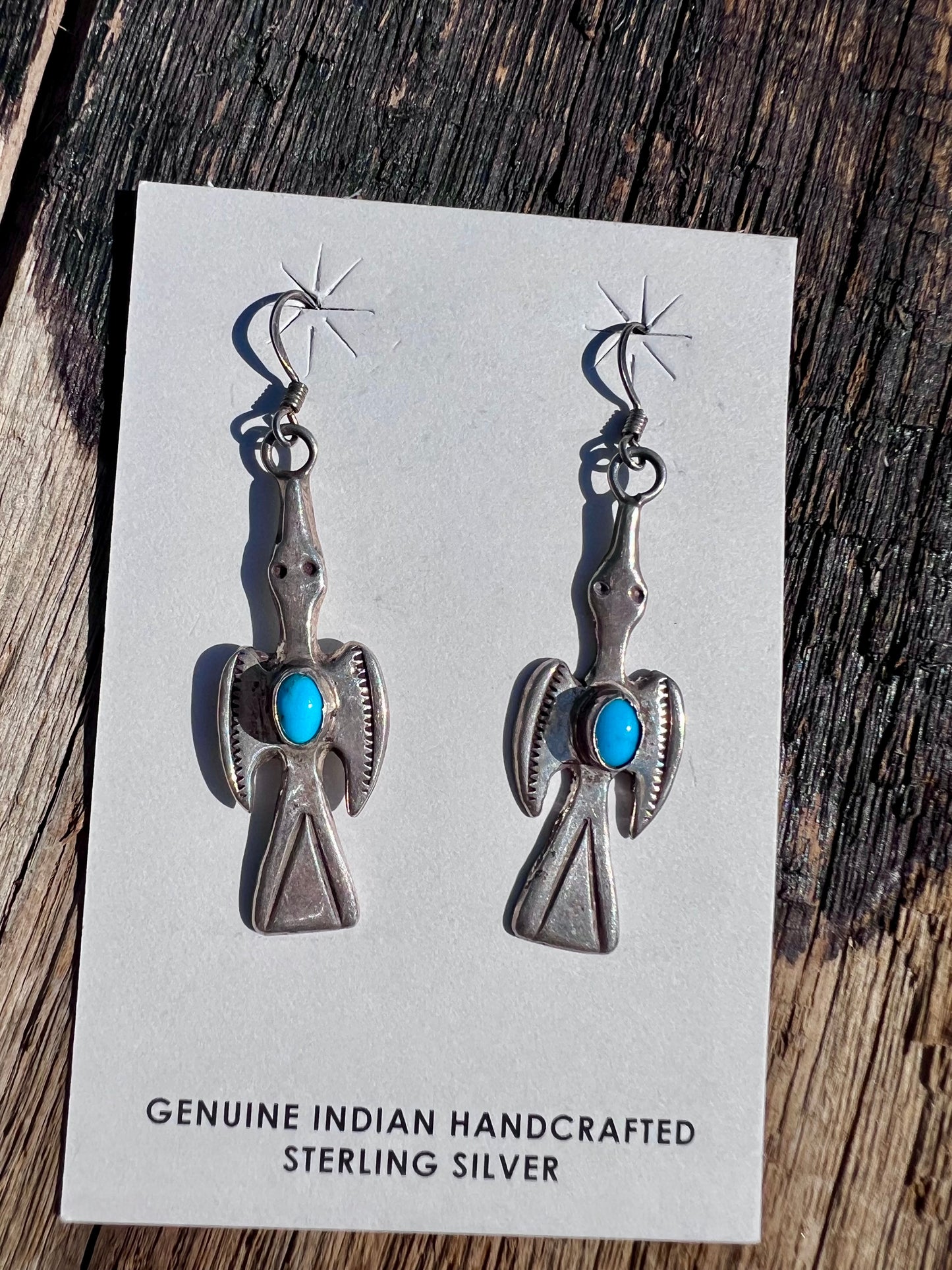 Vintage Native American Handmade Sterling & Turquoise Thunderbird Dangles 2.5β