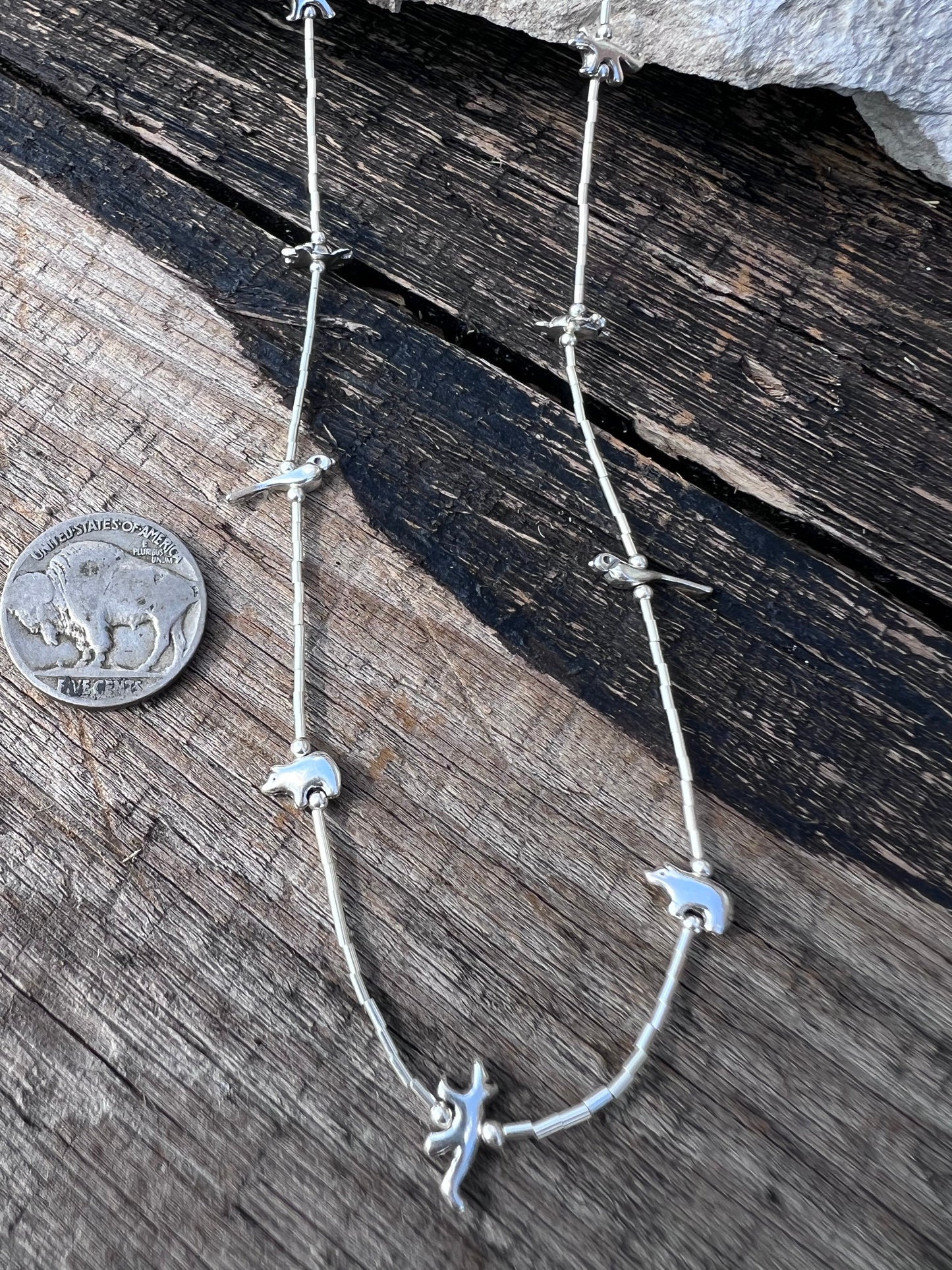 Southwest Sterling Silver Heishi & Fetish Animal Necklace 18ββ