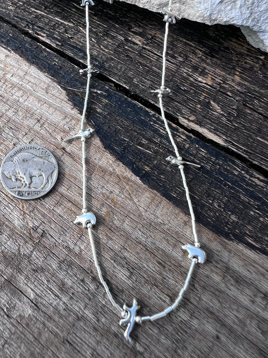 Southwest Sterling Silver Heishi & Fetish Animal Necklace 18ββ