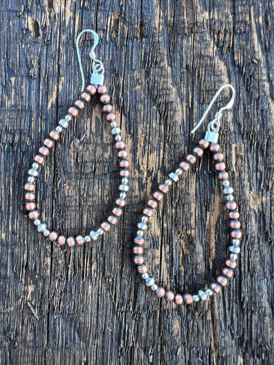 Copper & Sterling Bead Dangle Hoop Earrings 2.75β