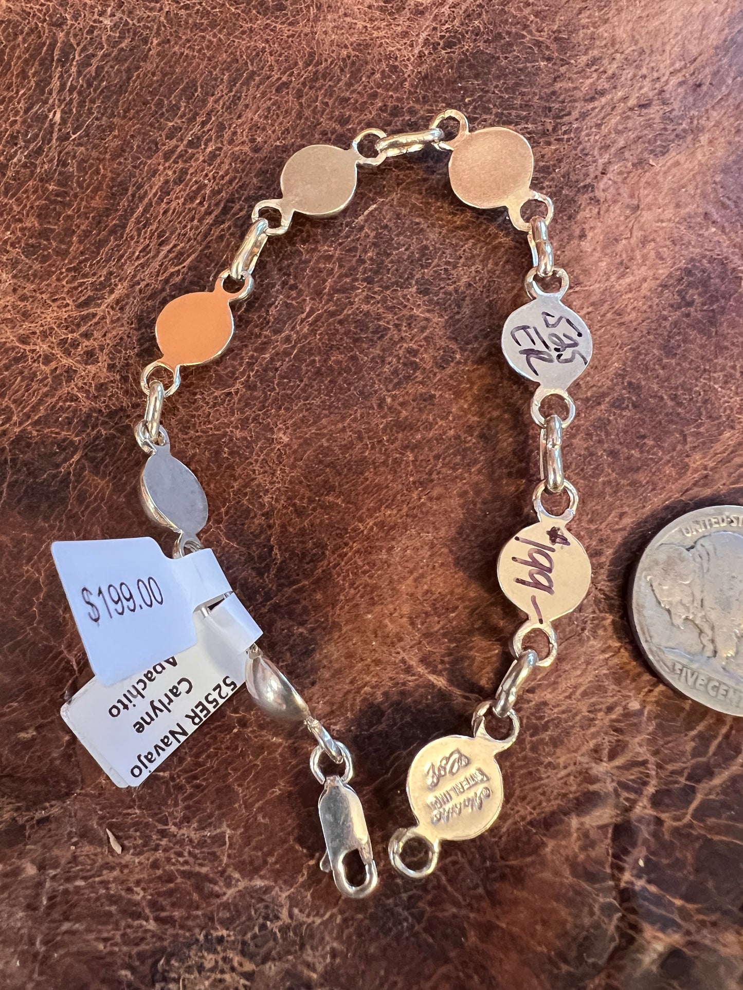 Navajo Handmade by Carlyne Apachito Navajo Pearl Slices and Paperclip Link Bracelet 7.5”