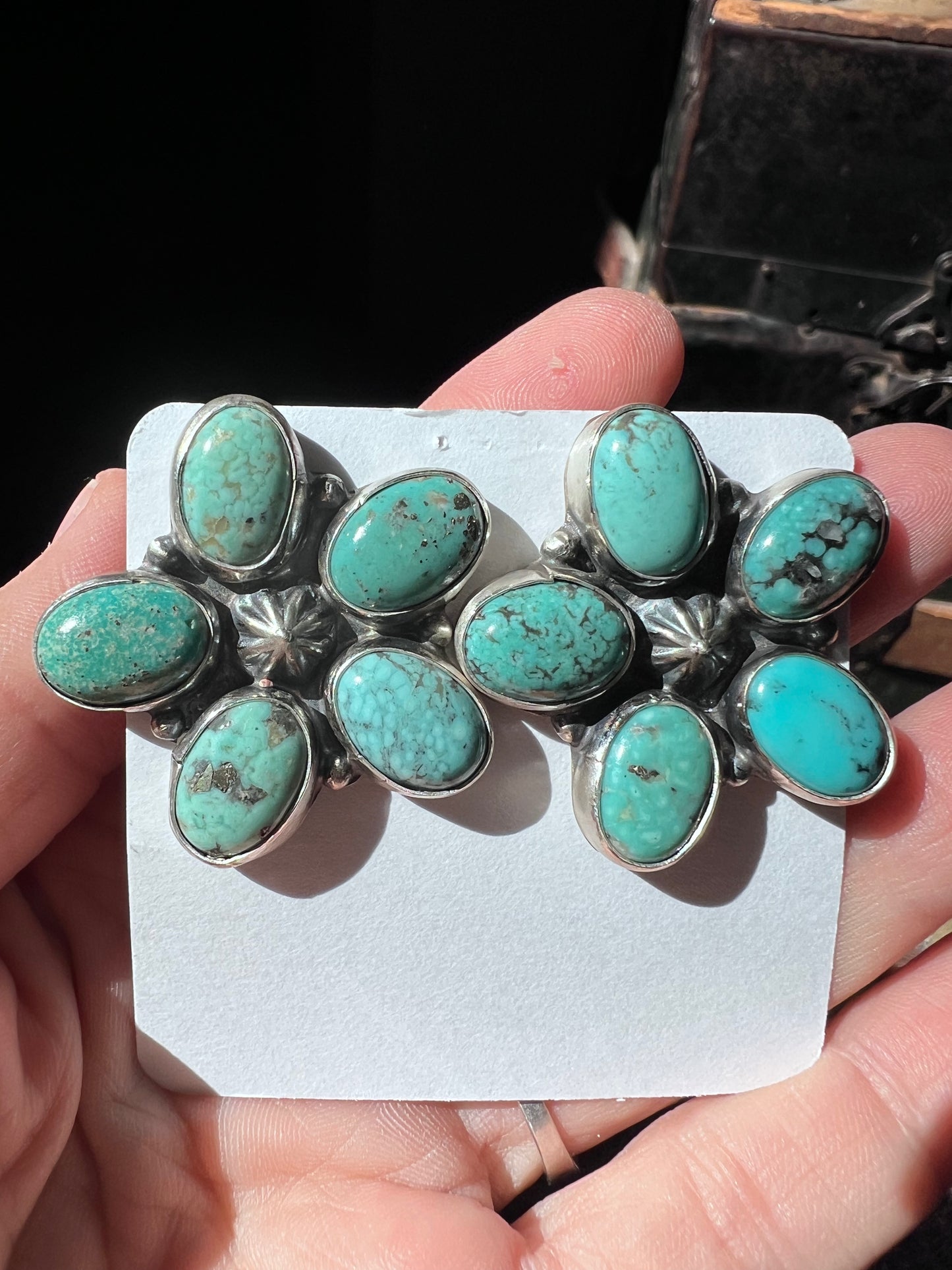 Navajo Handmade by Ella Peter- Carico Lake Turquoise Flower Cluster Post Earrings 1.5β