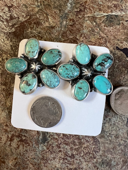 Navajo Handmade by Ella Peter- Carico Lake Turquoise Flower Cluster Post Earrings 1.5β