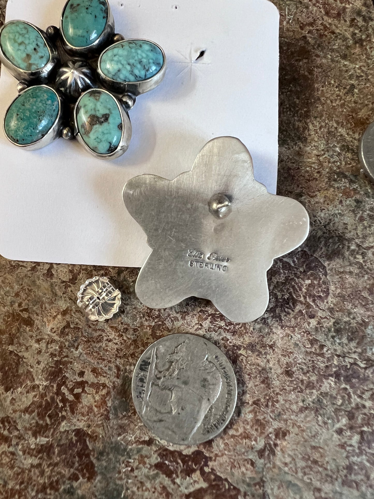 Navajo Handmade by Ella Peter- Carico Lake Turquoise Flower Cluster Post Earrings 1.5β