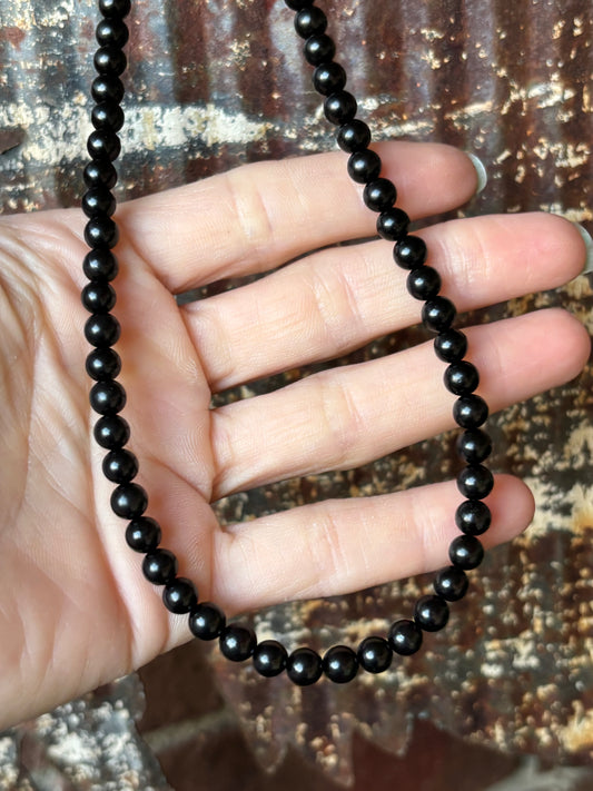 Black Jet Round Bead (6mm) Necklace 17”