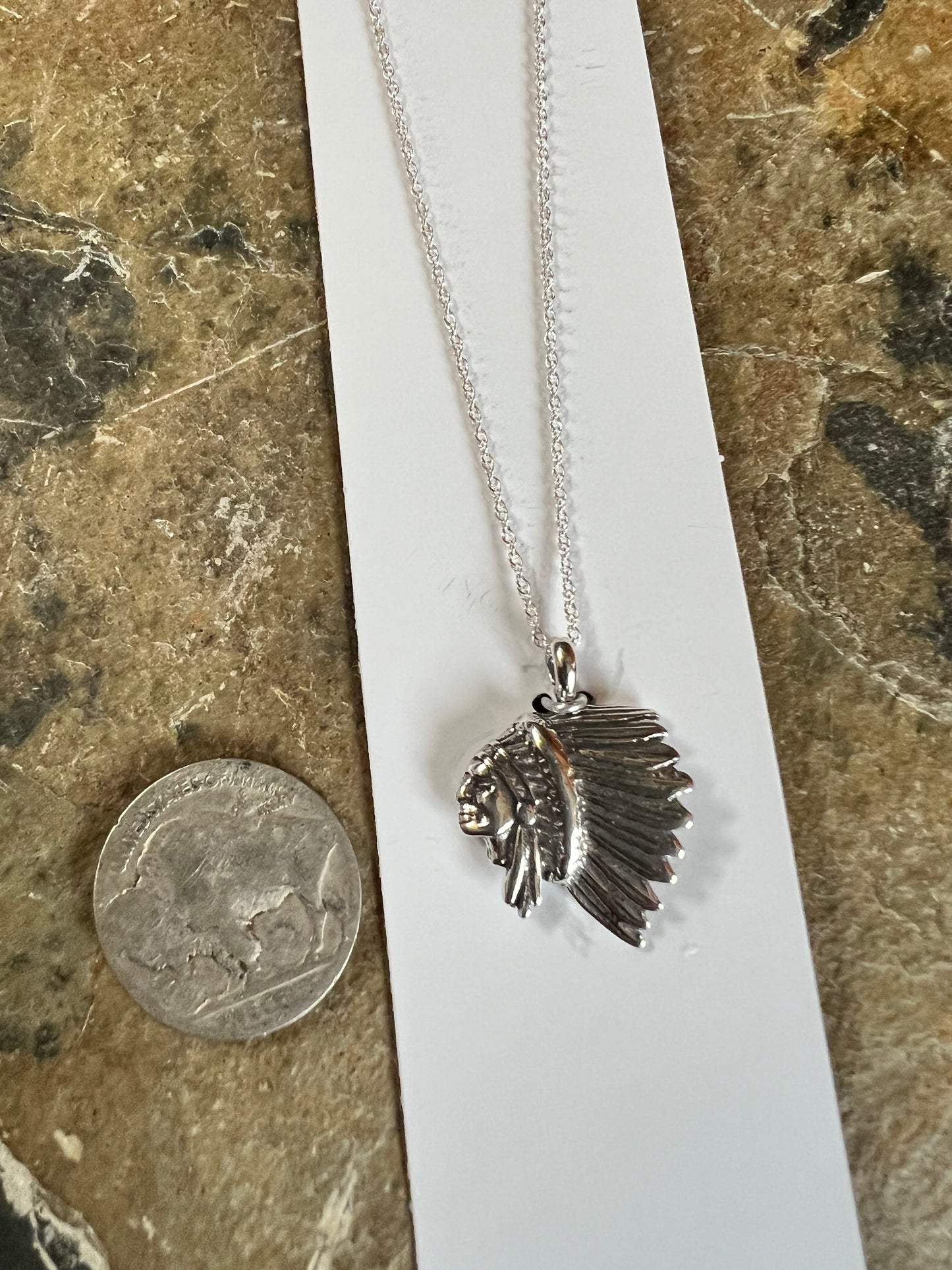 Sterling Silver Chief Pendant & Rope Chain 18”