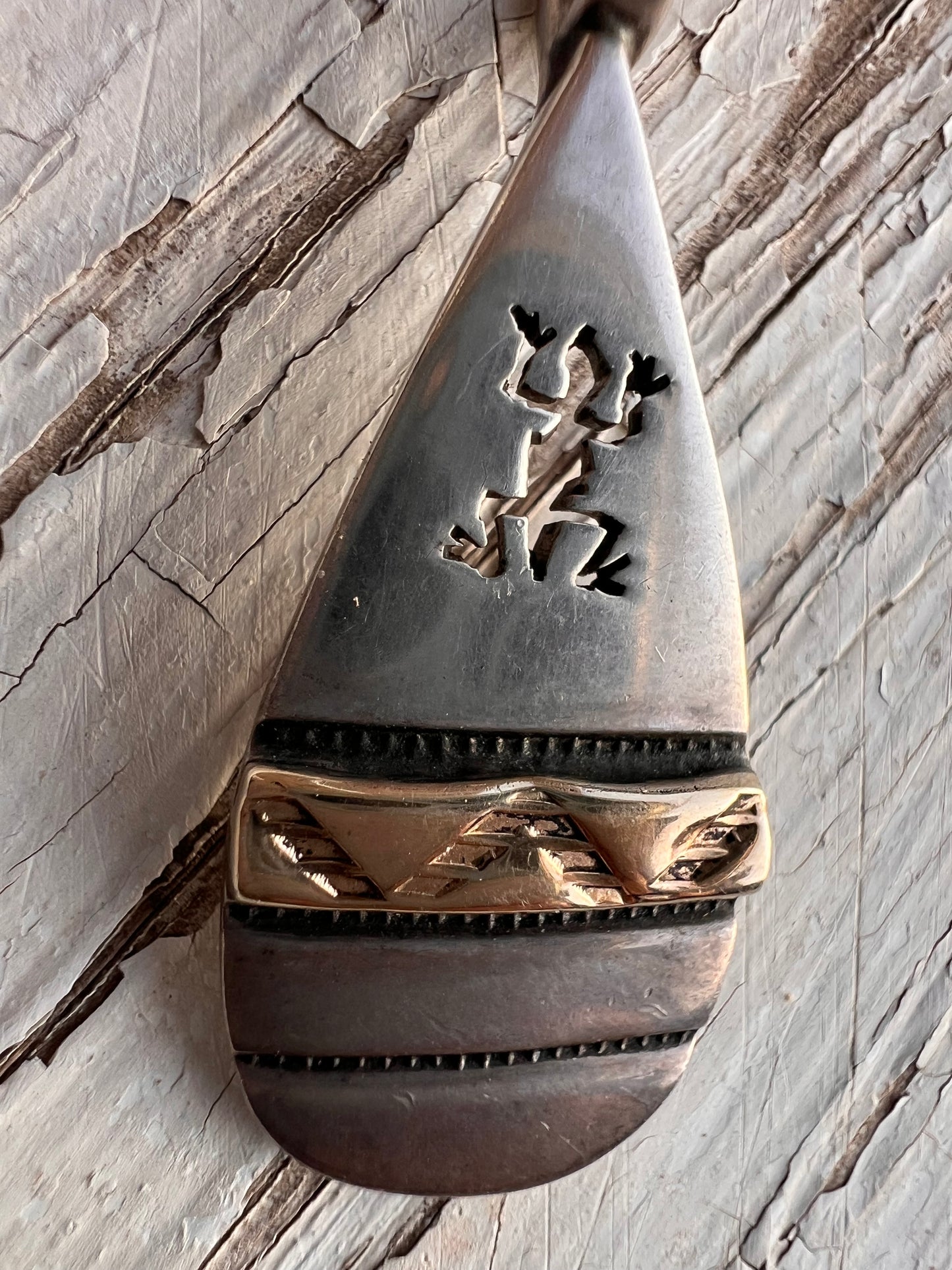 Jc Case & Co .925 Sterling Silver/14k Gold Lizard Cutout Southwestern Pendant