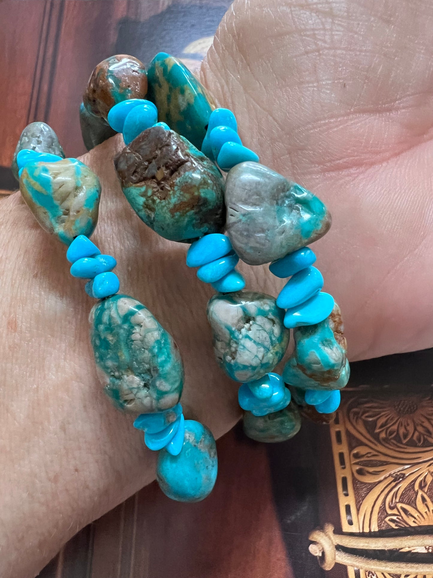 Chunky Fox & Sleeping Beauty Turquoise Sterling Silver Wrap Bracelet