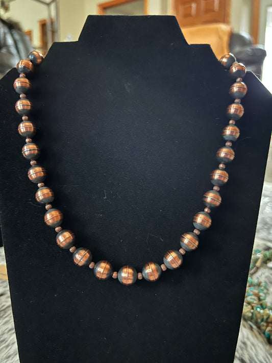 Copper 12mm Oxidized Bead Necklace 19-21”