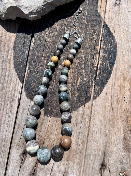 Vintage Chunky Jasper Bead & Sterling Necklace by Jay King 24”