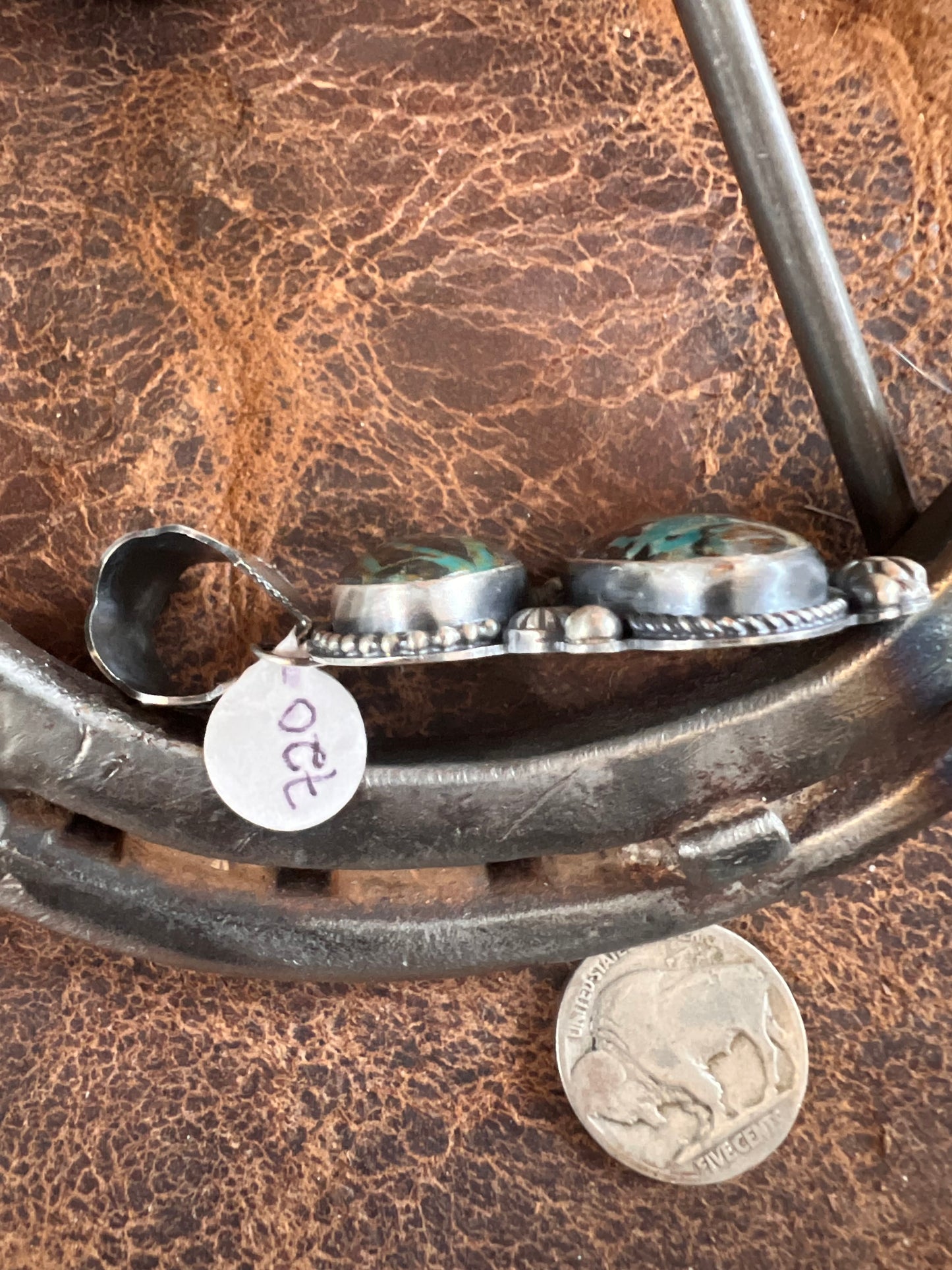 GORGEOUS Navajo Handmade Blue Moon Turquoise 2-stone Pendant by Tawney Willie.