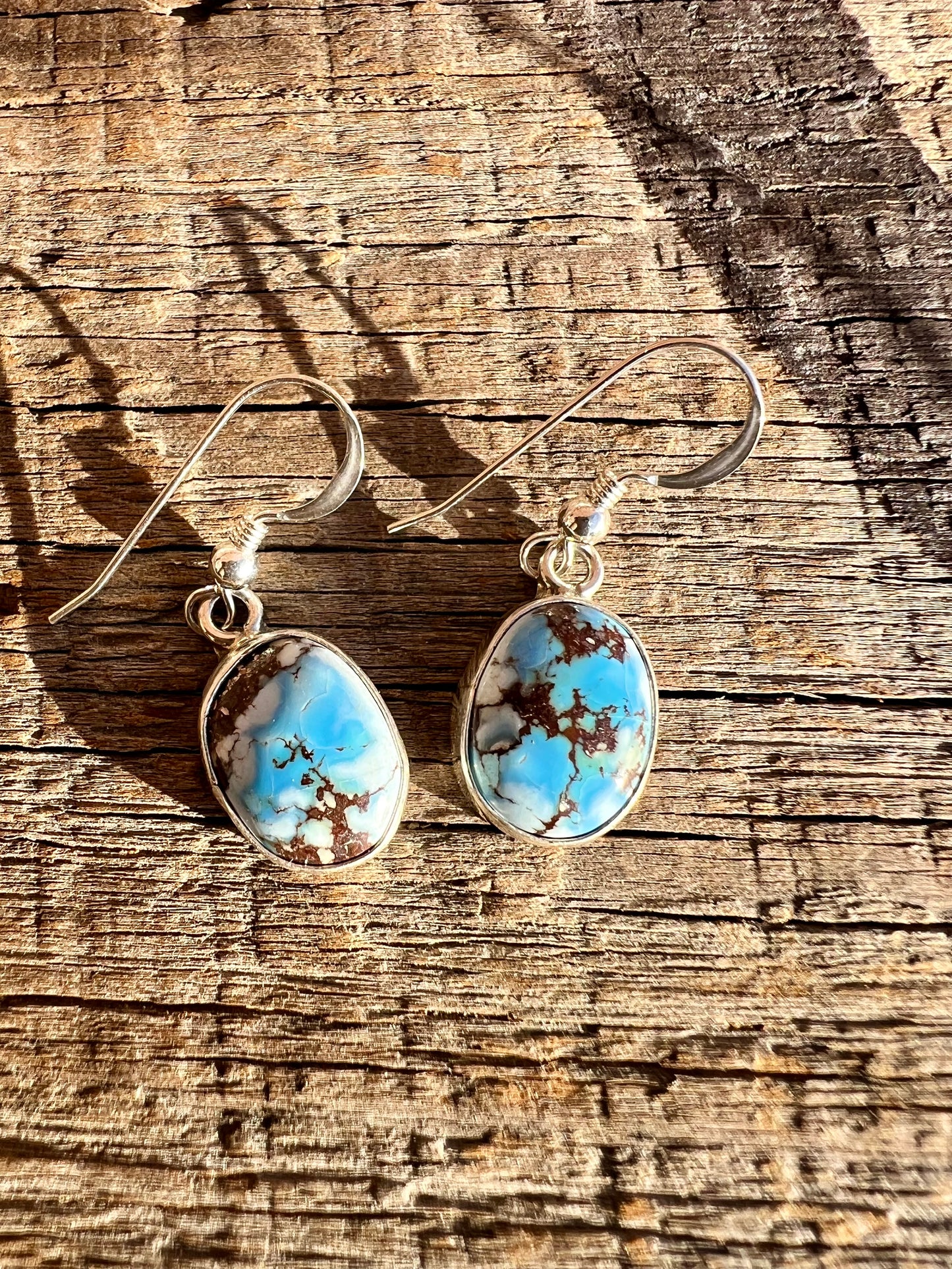 Golden Hills Turquoise & Sterling Silver Dangle Earrings- Navajo Handmade by Burt Francisco