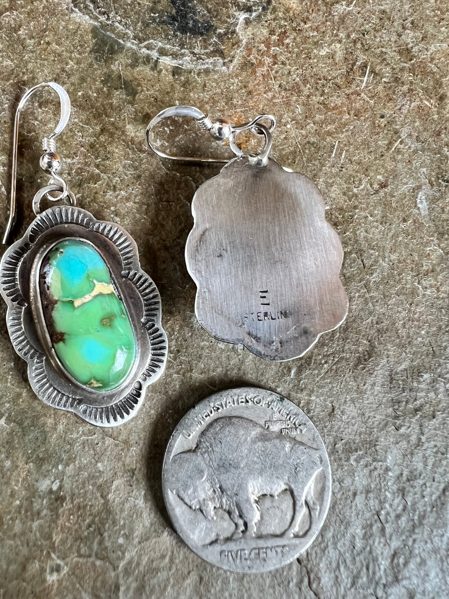 Navajo Handmade by Randall Endito, Sonoran Gold Turquoise & Sterling Silver Dangle Earrings