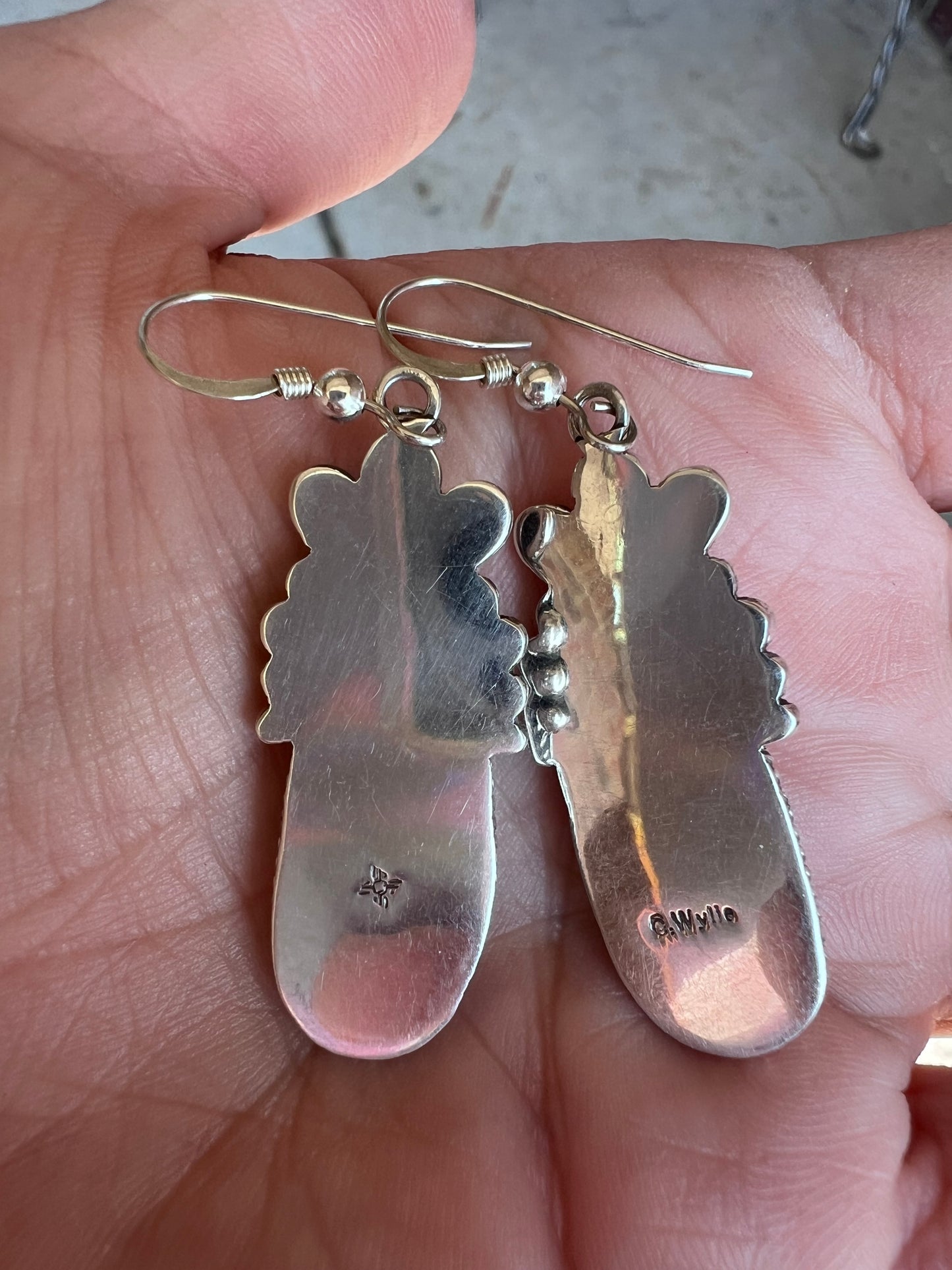 Navajo Handmade by C. Wylie- Nevada New Lander Variscite & Sterling Dangle Earrings 2”