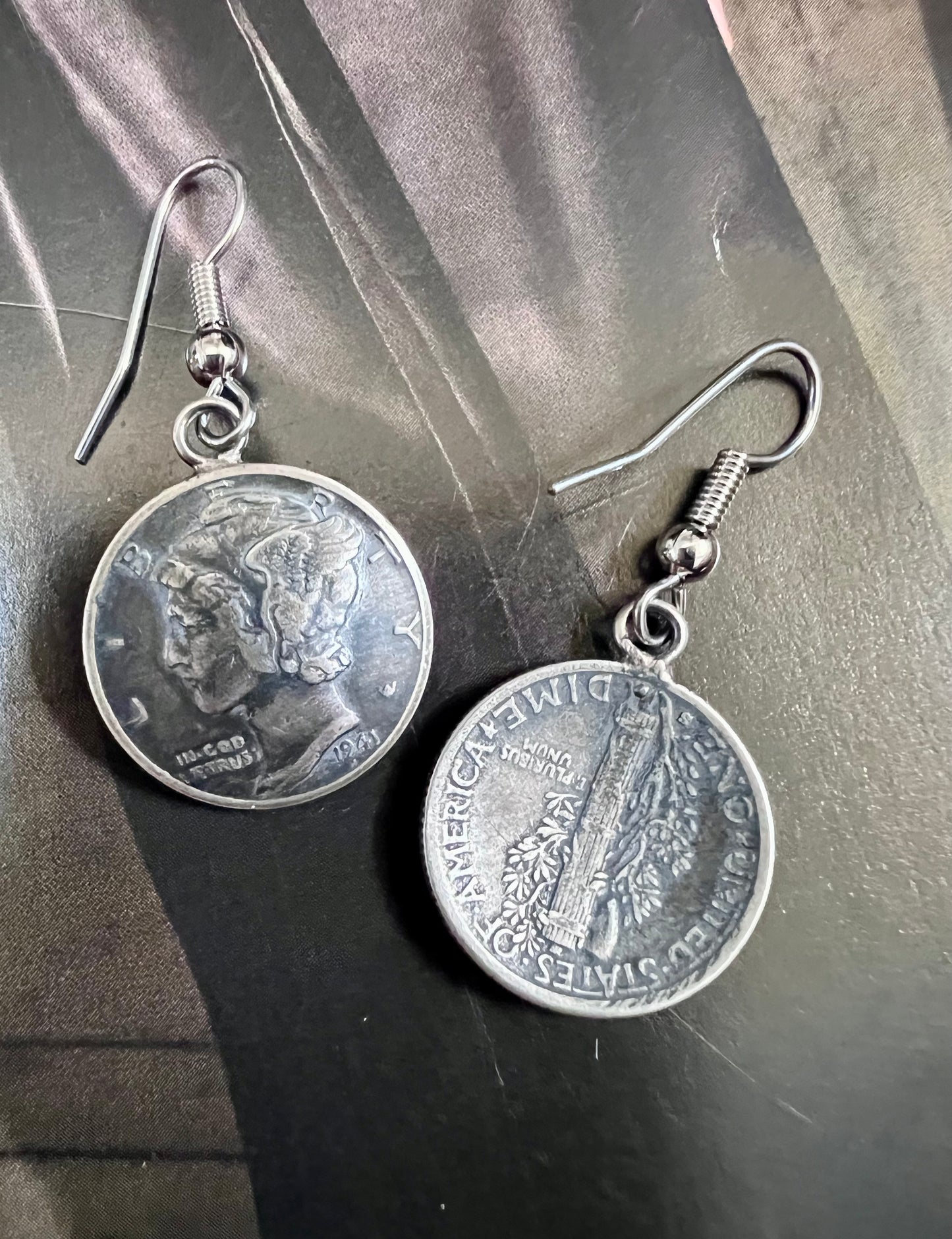 Vintage Mercury Dime Earrings w/Sterling French Hook 1.5”