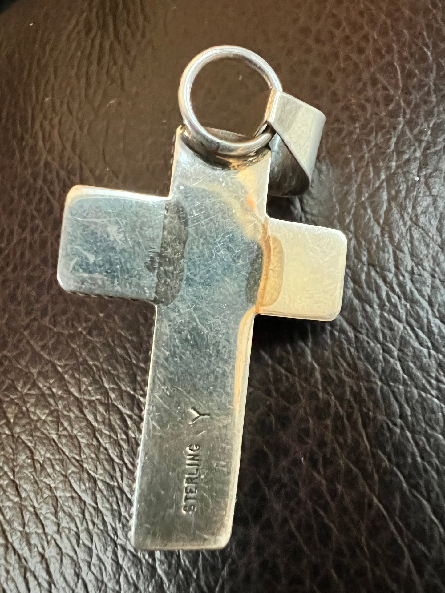 Handmade by Darrell Yazzie- Sterling & Turquoise Cross Pendant 2” x 1”
