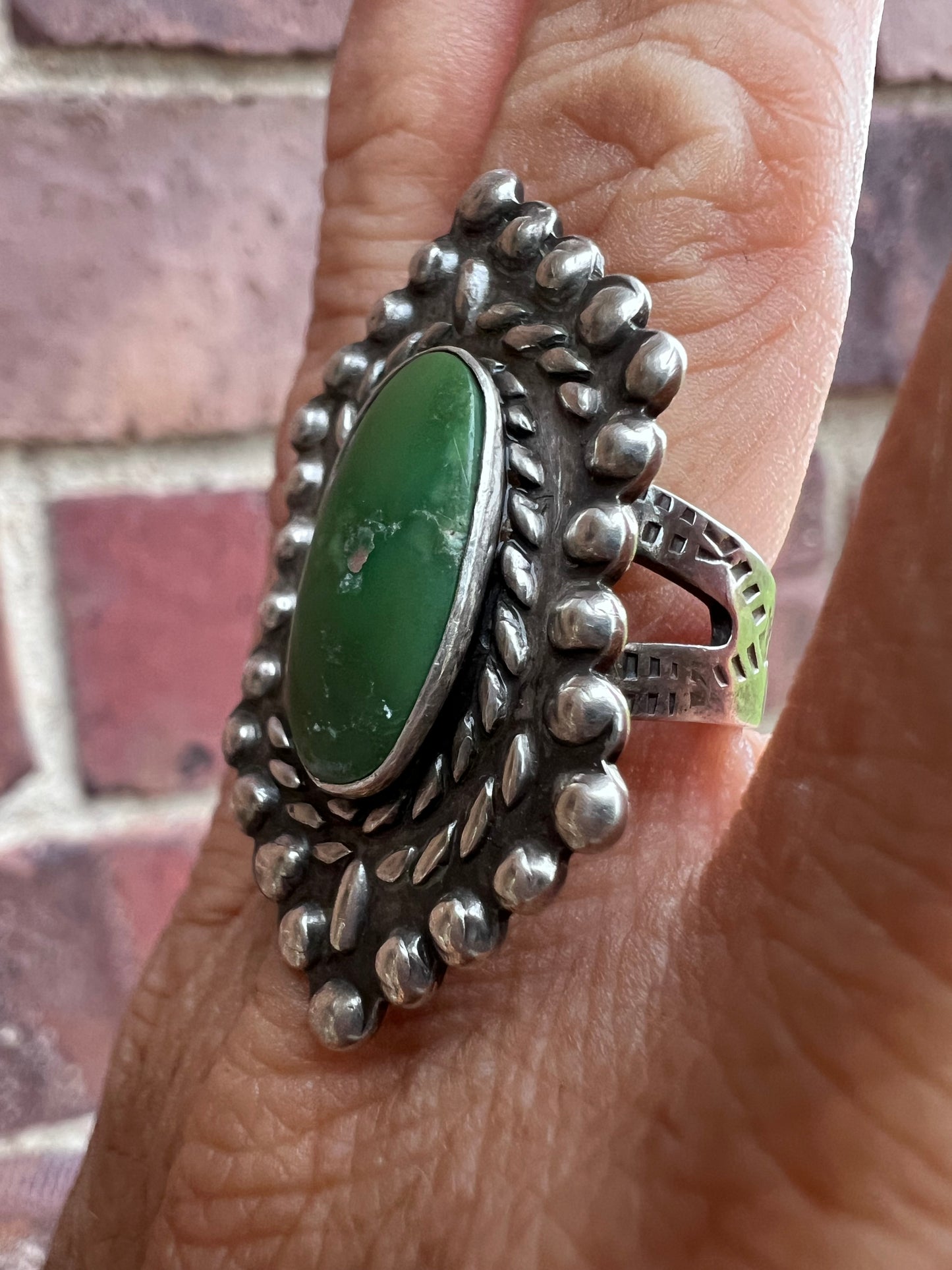 Vintage 1960’s Harvey Era Green Turquoise & Sterling Ring Sz 6