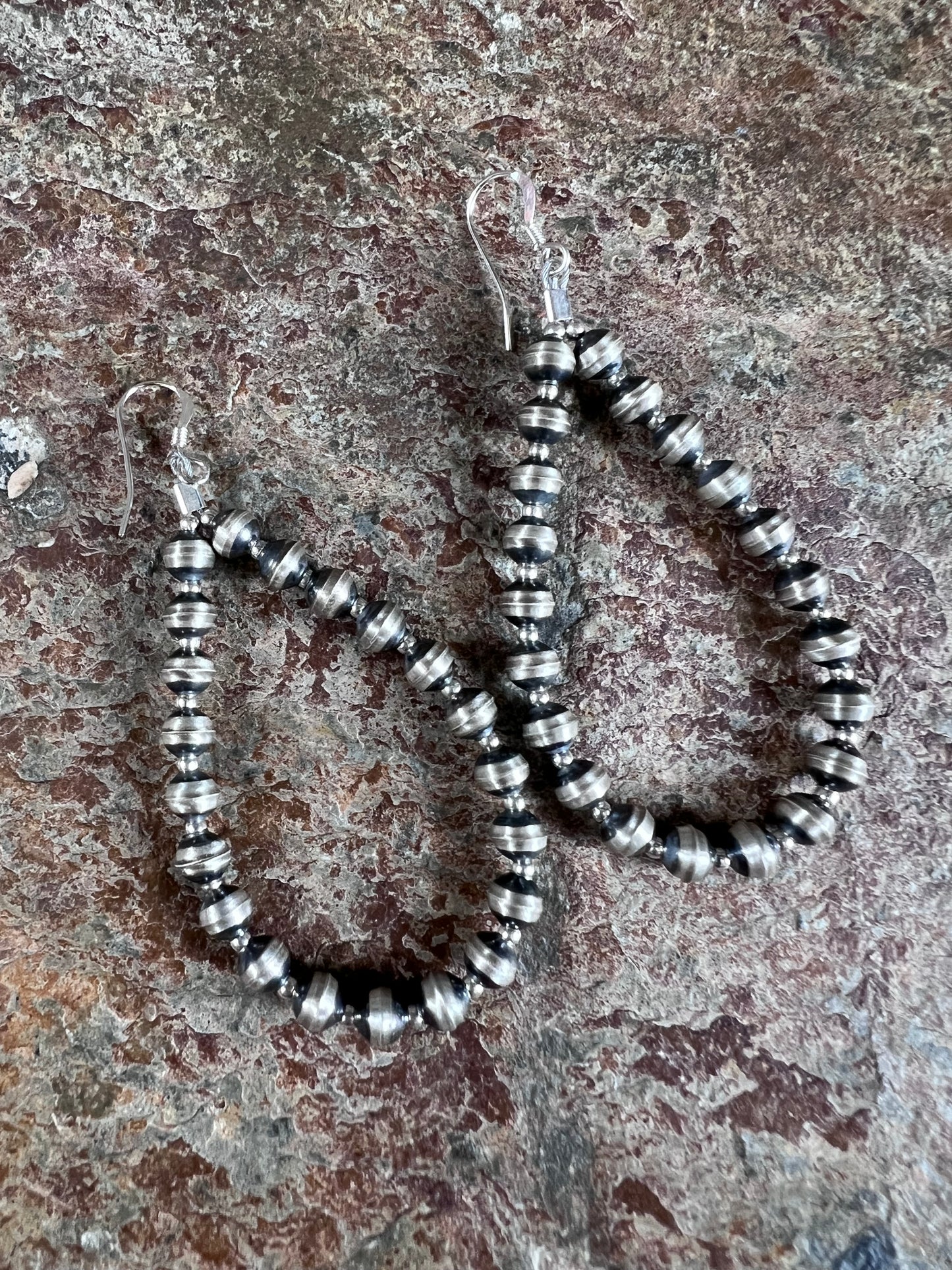 Sterling Silver 2-5mm Bead Teardrop Hoop Earrings 2.75”